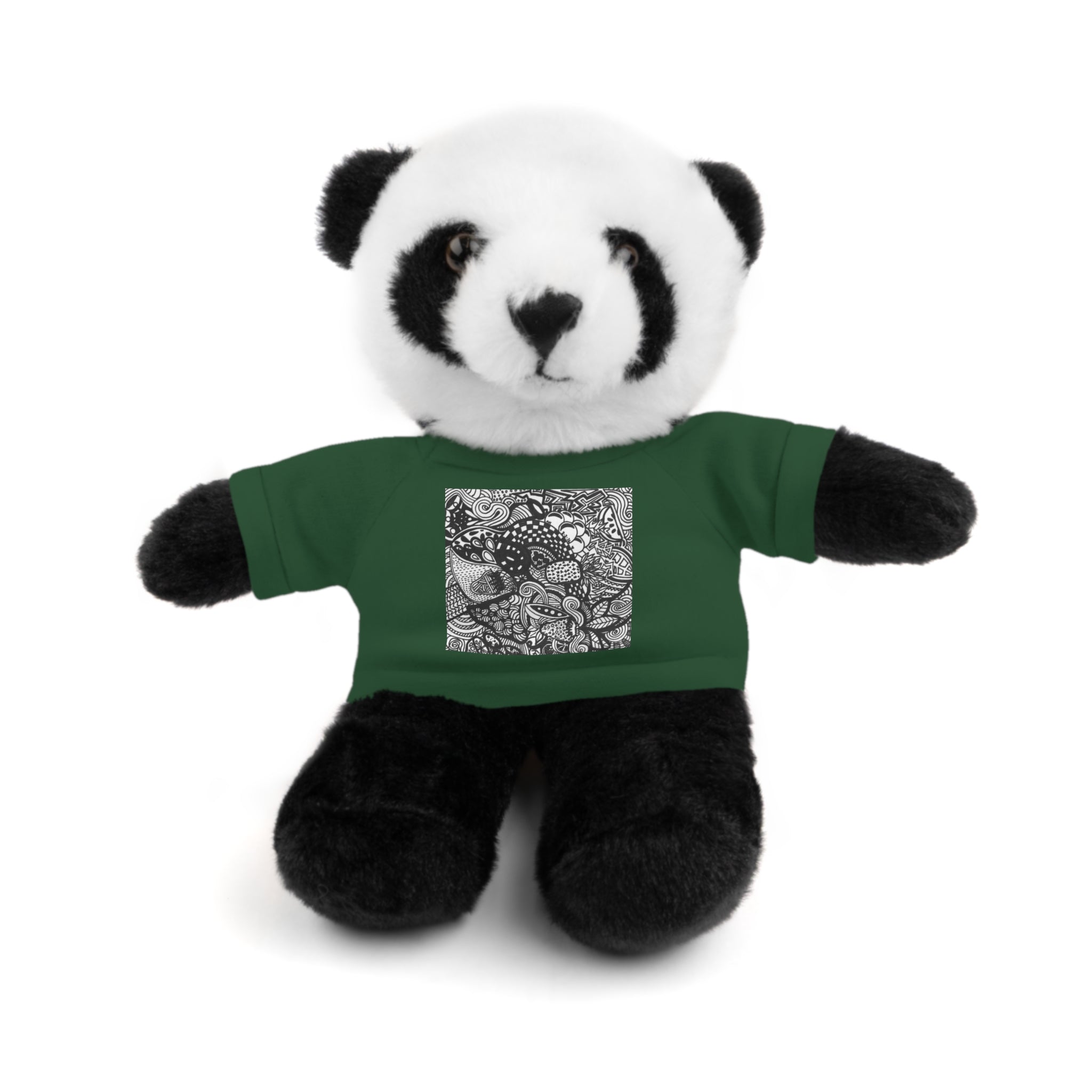 Black and White Zentangle Stuffed Animal Gift with Printed Tee
