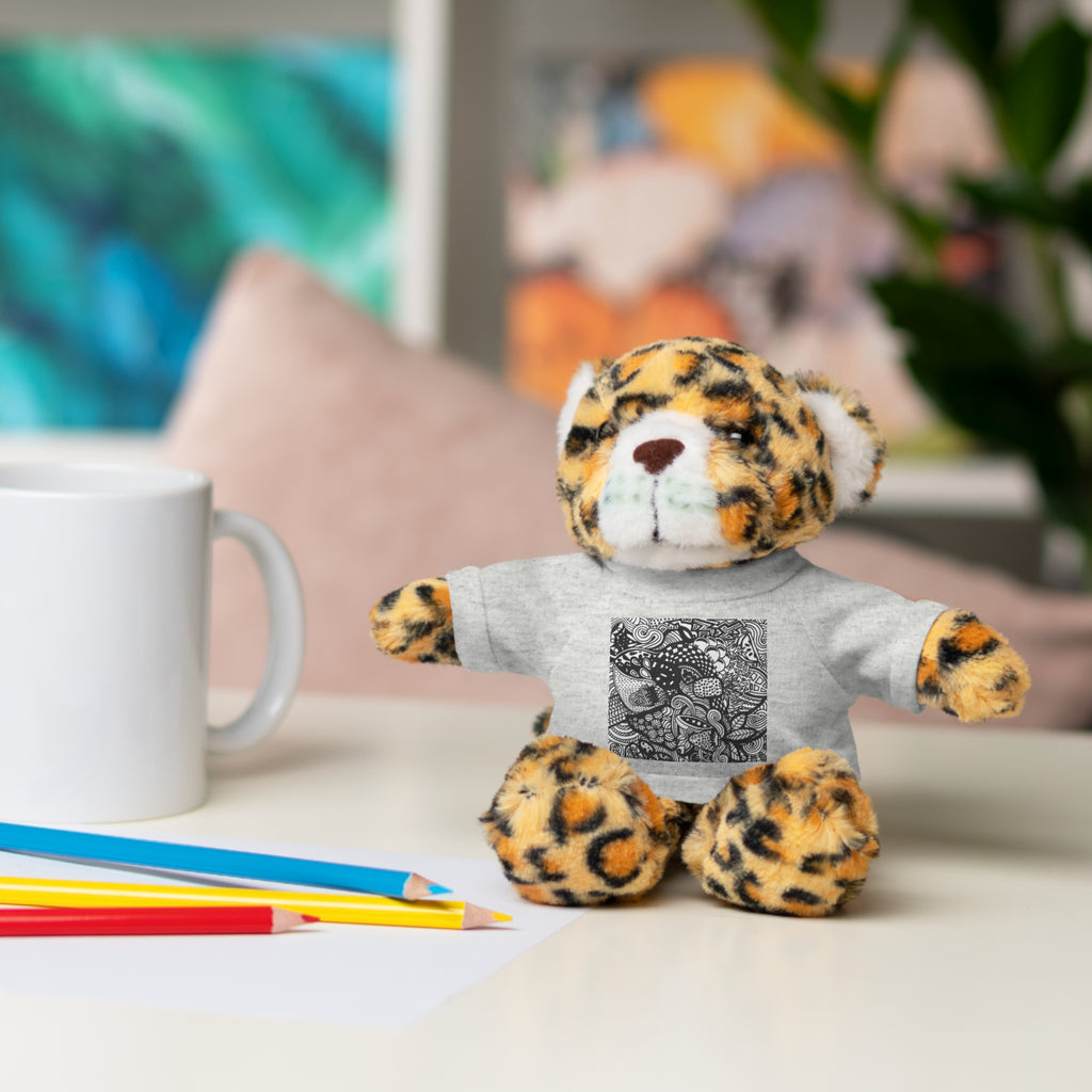 Black and White Zentangle Stuffed Animal Gift with Printed Tee