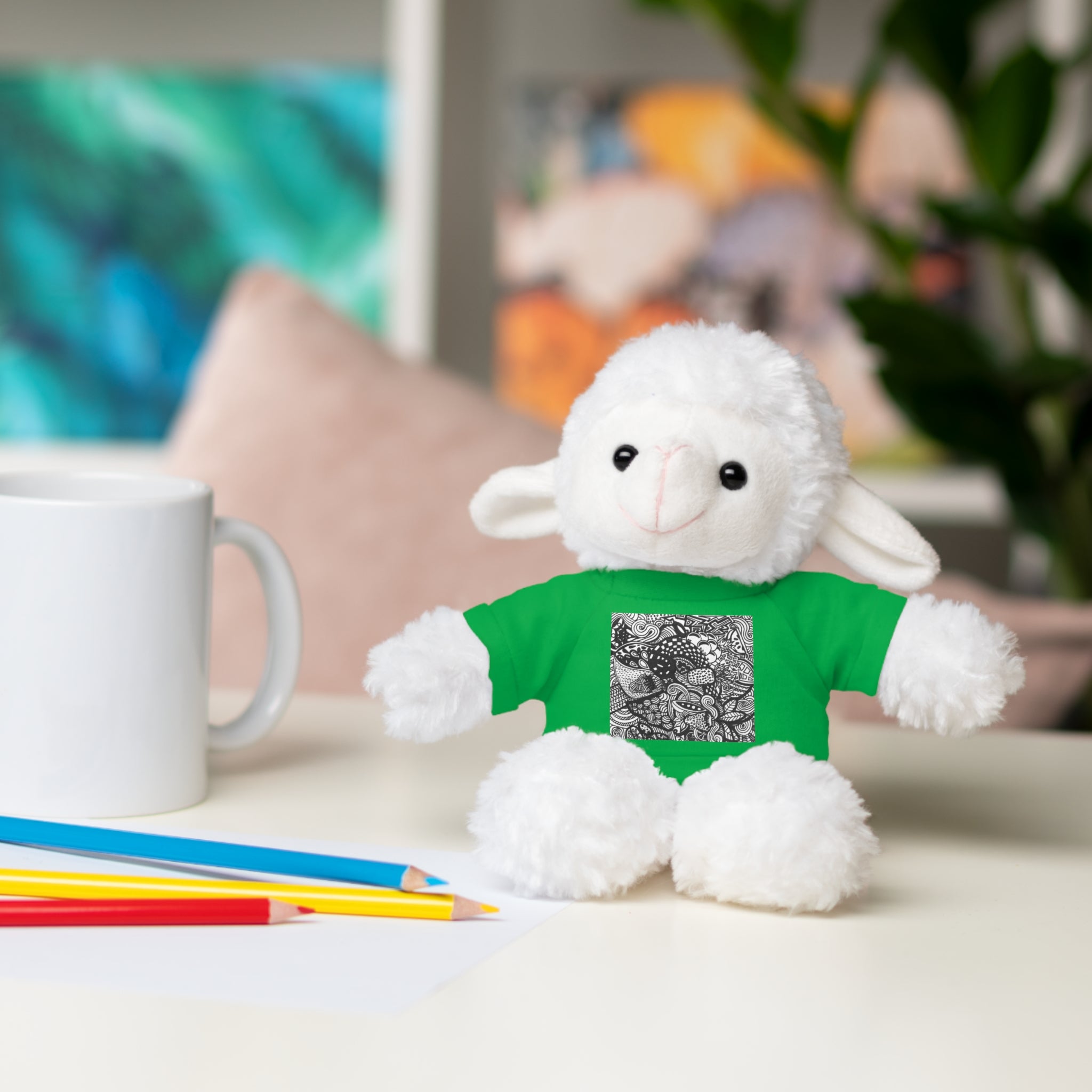 Black and White Zentangle Stuffed Animal Gift with Printed Tee