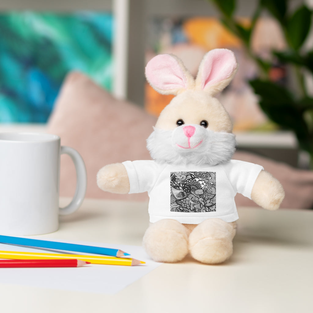 Black and White Zentangle Stuffed Animal Gift with Printed Tee