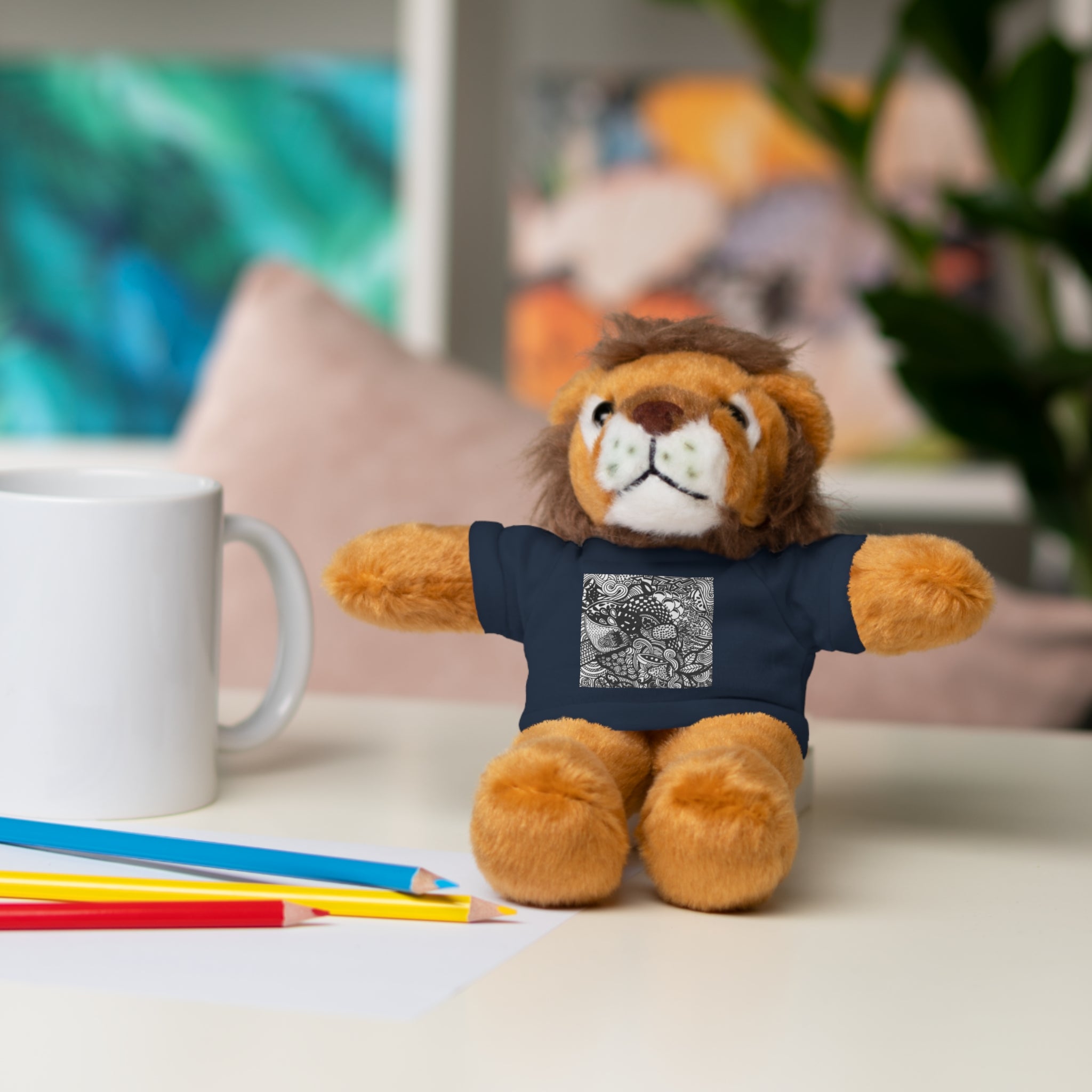 Black and White Zentangle Stuffed Animal Gift with Printed Tee