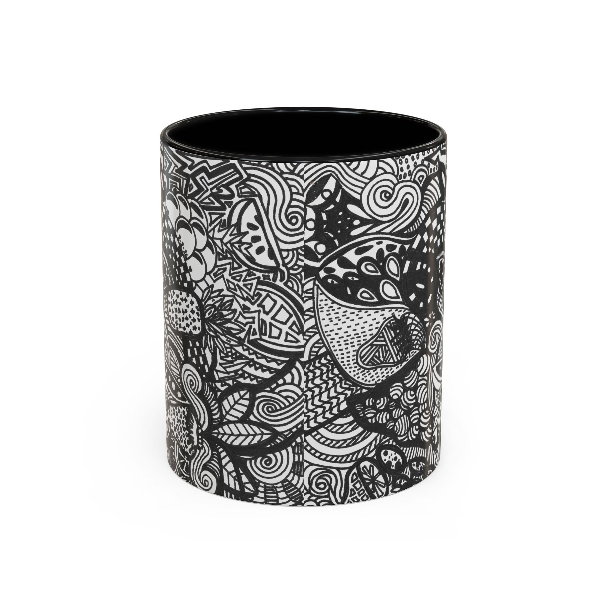 Black and White Doodle Pattern Accent Coffee Mug | 11oz 15oz