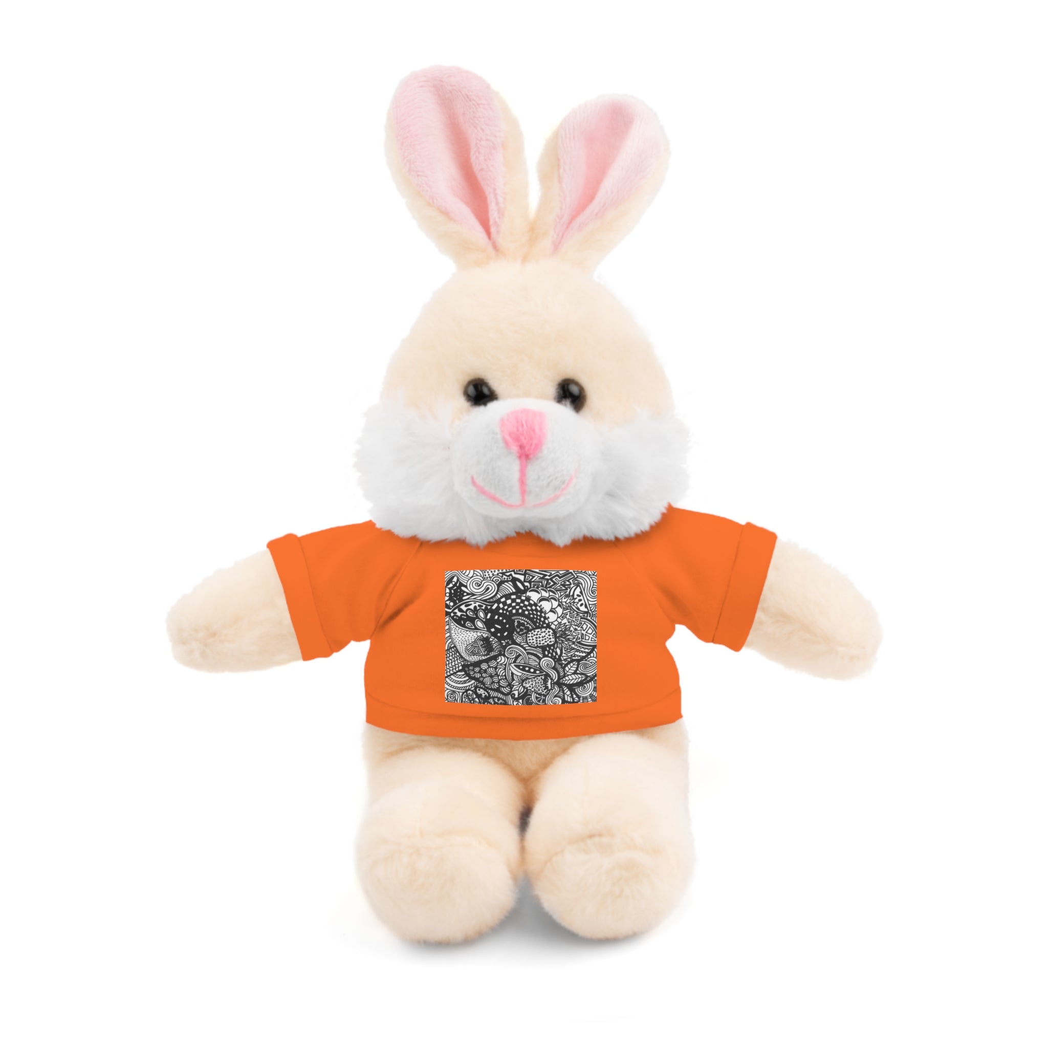 Black and White Zentangle Stuffed Animal Gift with Printed Tee