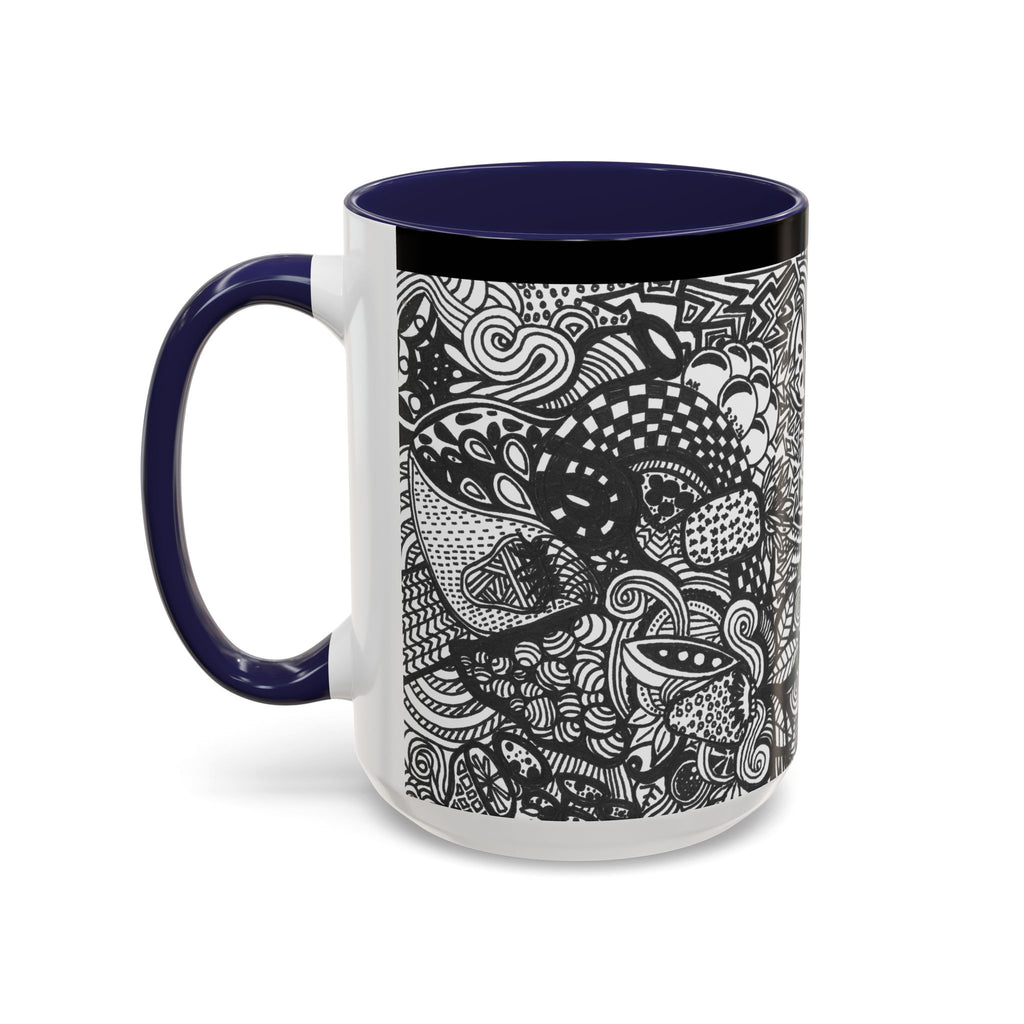 Black and White Doodle Pattern Accent Coffee Mug | 11oz 15oz