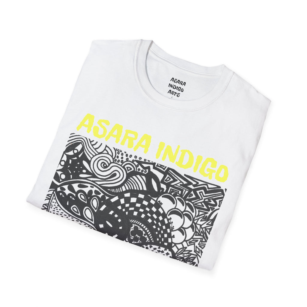 Indigo Doodle Art T-Shirt — 'ASARA INDIGO' Black & White Abstract Graphic Tee