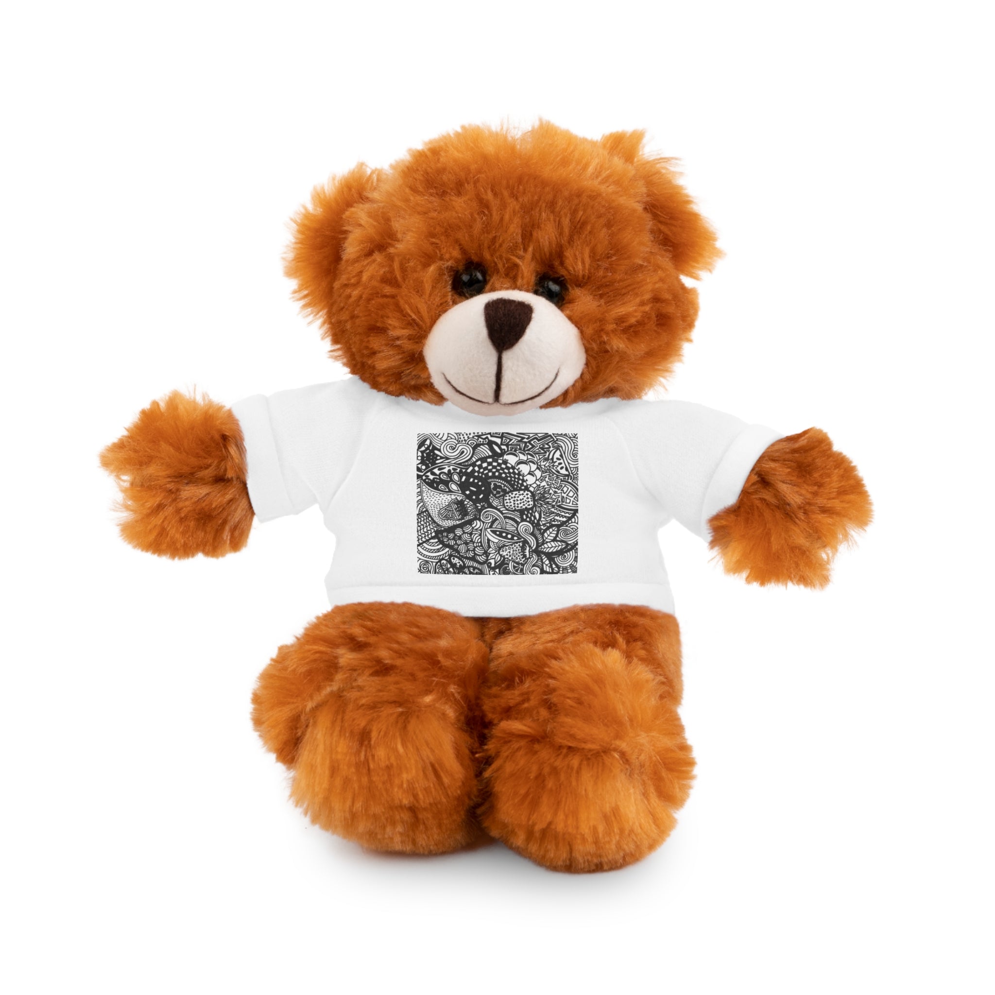 Black and White Zentangle Stuffed Animal Gift with Printed Tee