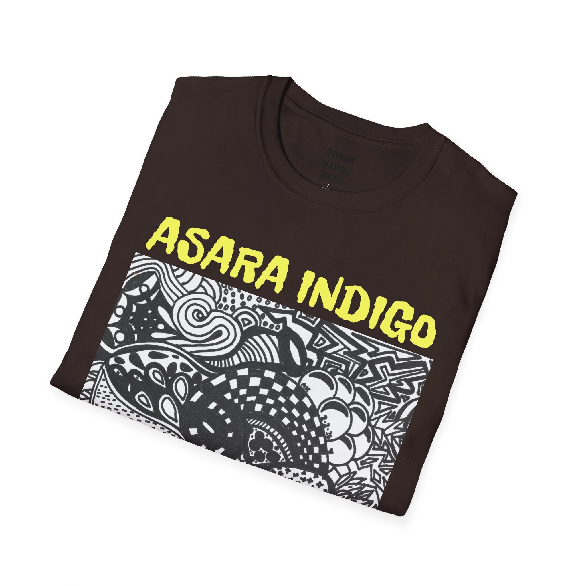 Indigo Doodle Art T-Shirt — 'ASARA INDIGO' Black & White Abstract Graphic Tee