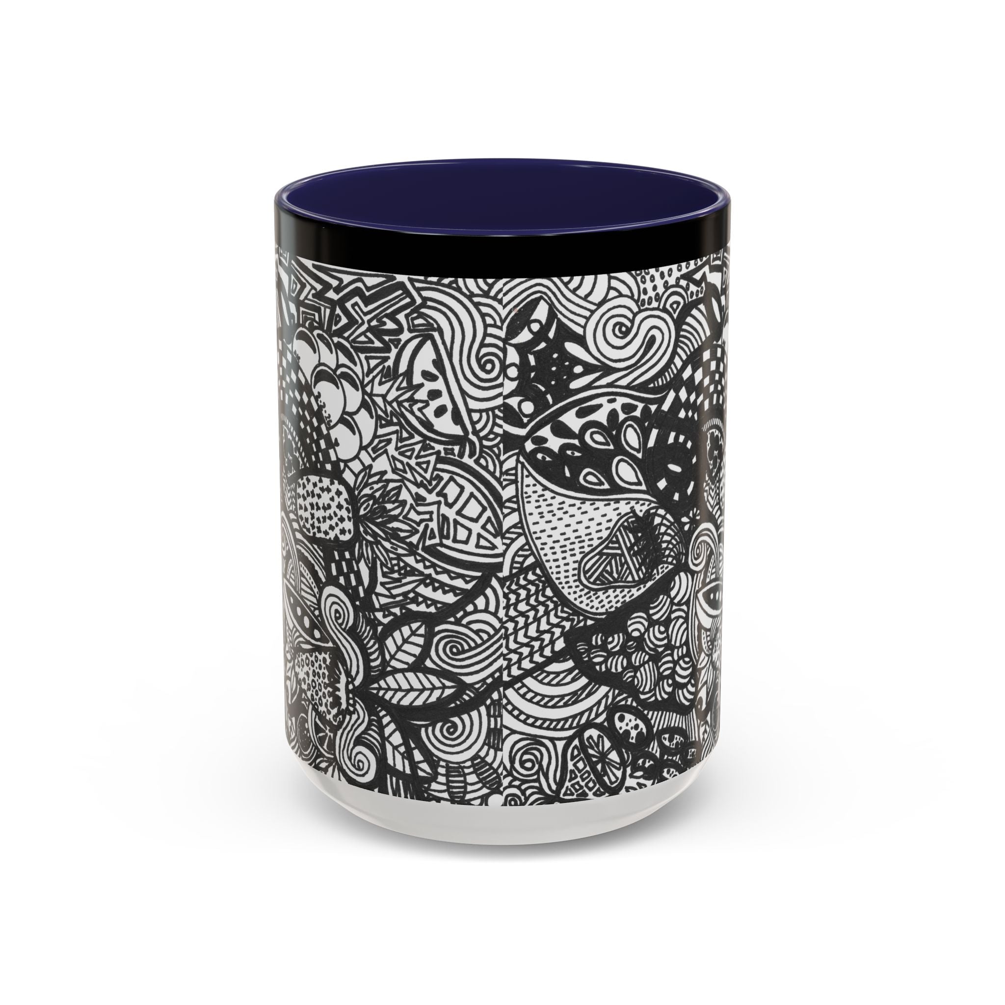 Black and White Doodle Pattern Accent Coffee Mug | 11oz 15oz