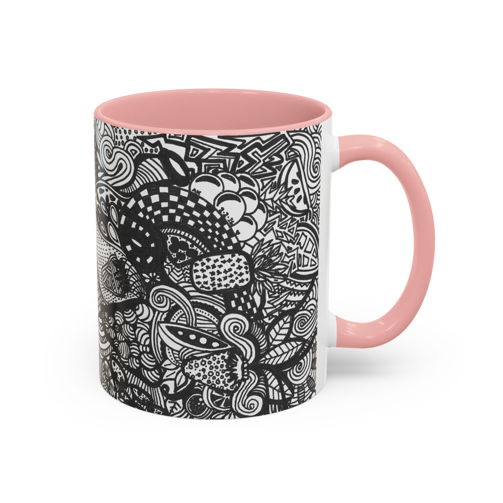 Black and White Doodle Pattern Accent Coffee Mug | 11oz 15oz