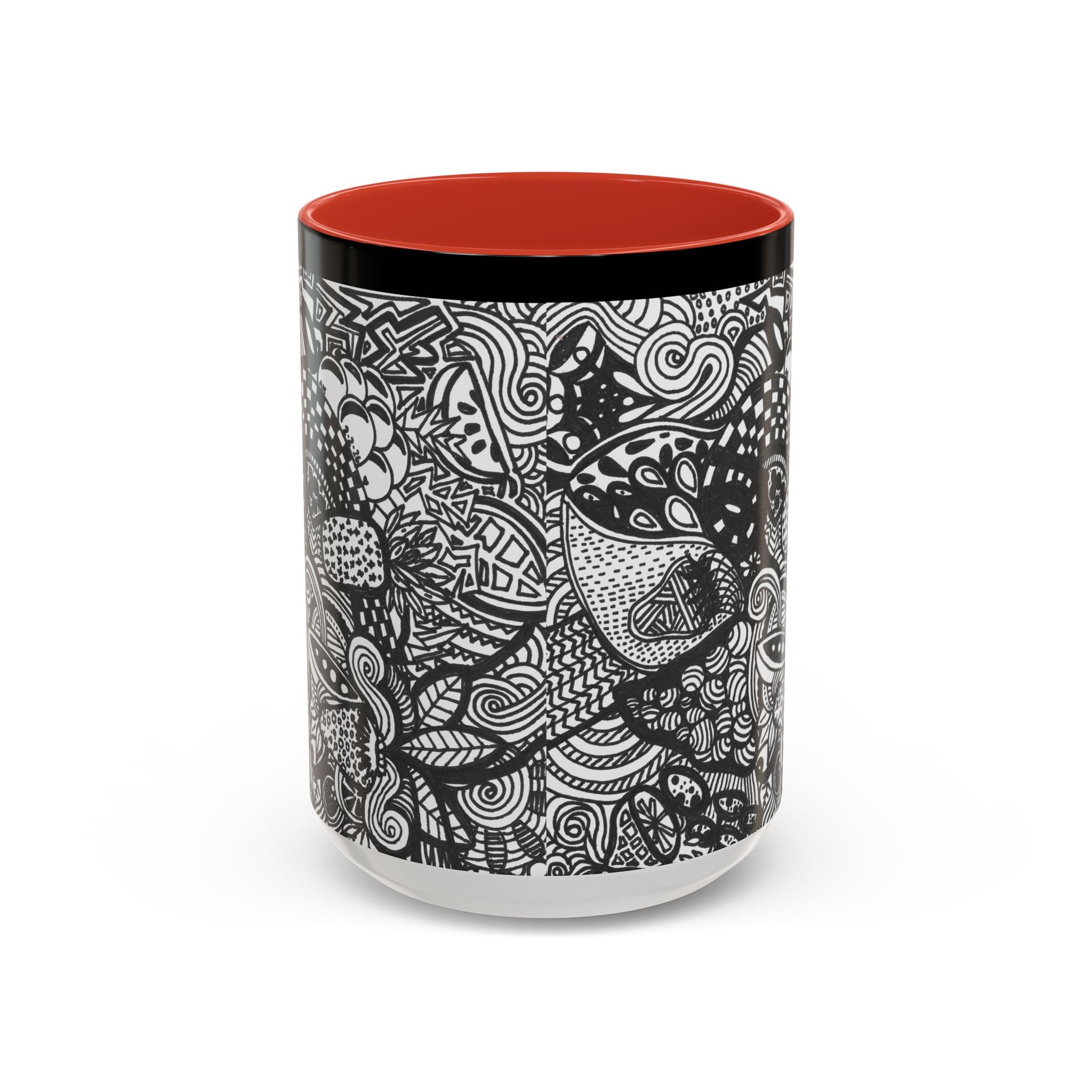 Black and White Doodle Pattern Accent Coffee Mug | 11oz 15oz