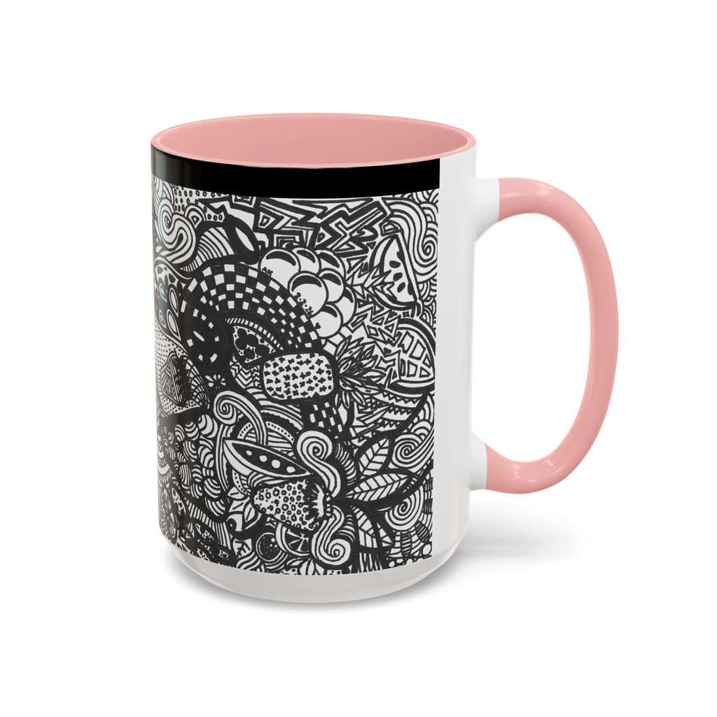 Black and White Doodle Pattern Accent Coffee Mug | 11oz 15oz