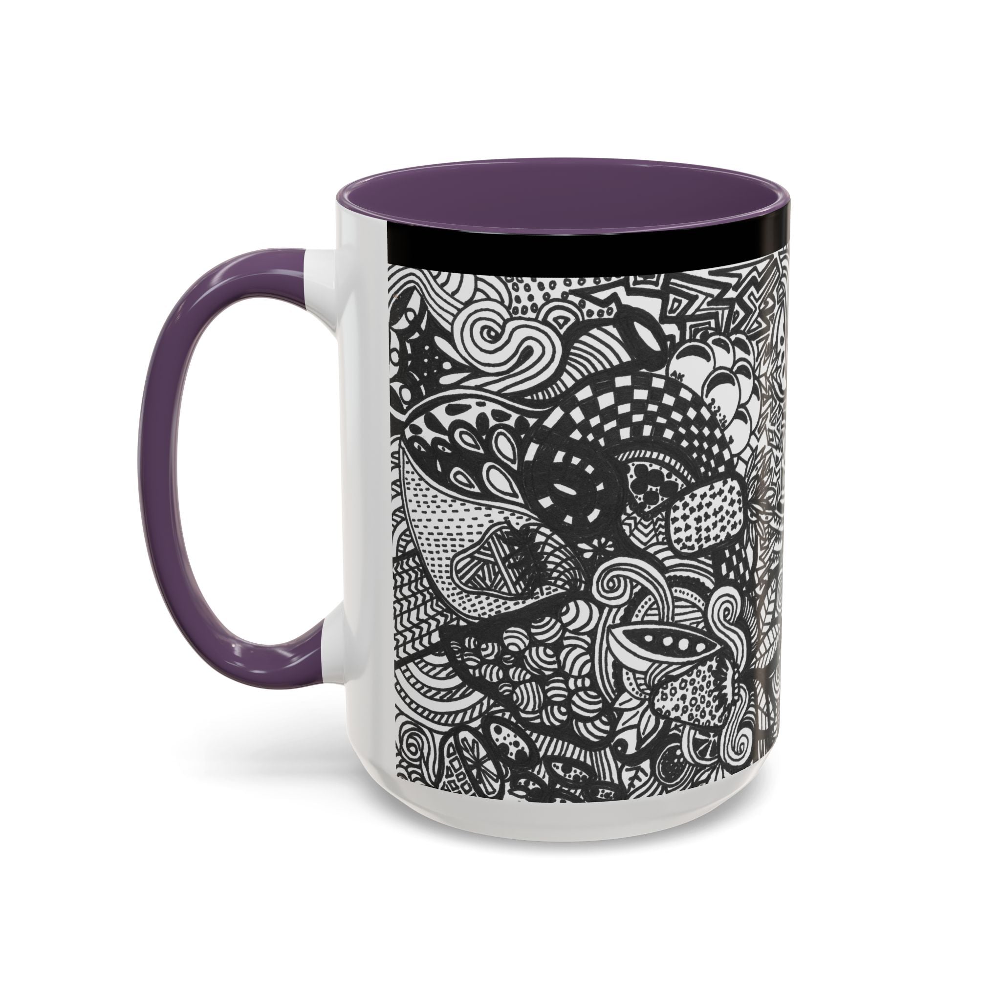 Black and White Doodle Pattern Accent Coffee Mug | 11oz 15oz