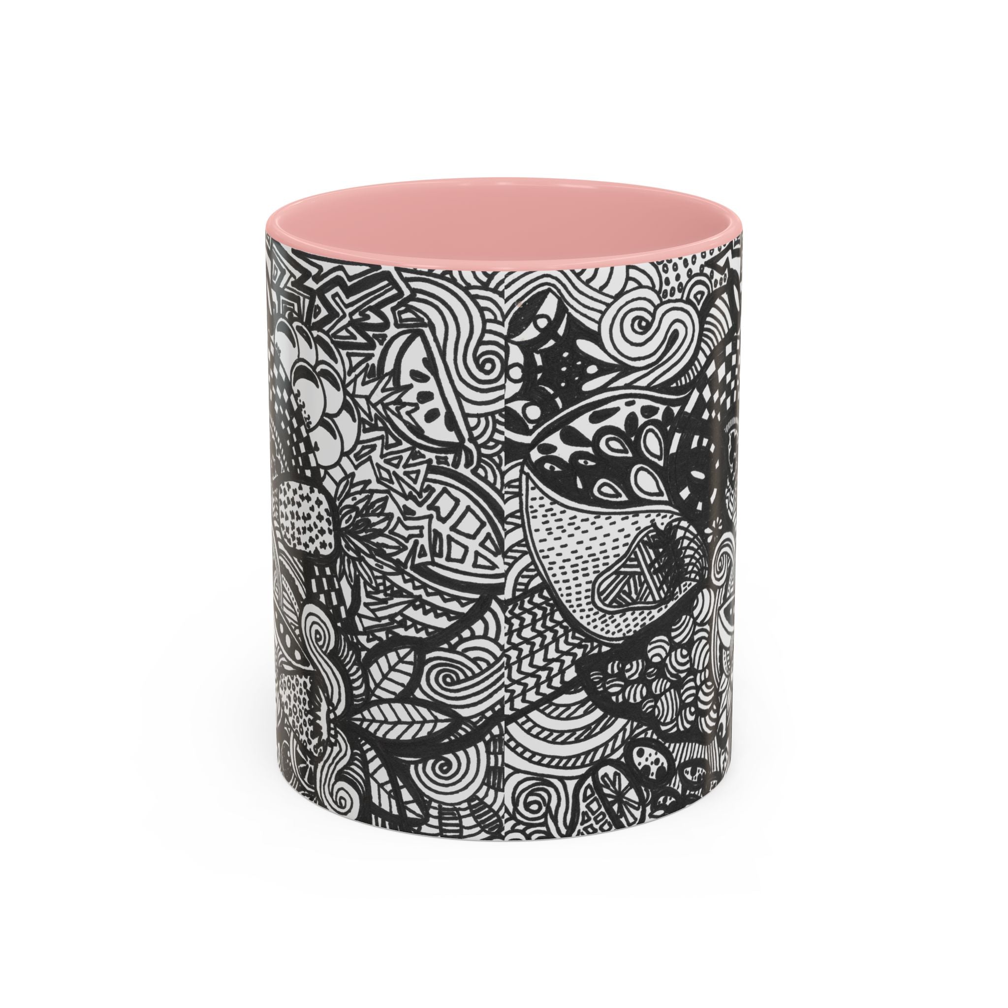 Black and White Doodle Pattern Accent Coffee Mug | 11oz 15oz