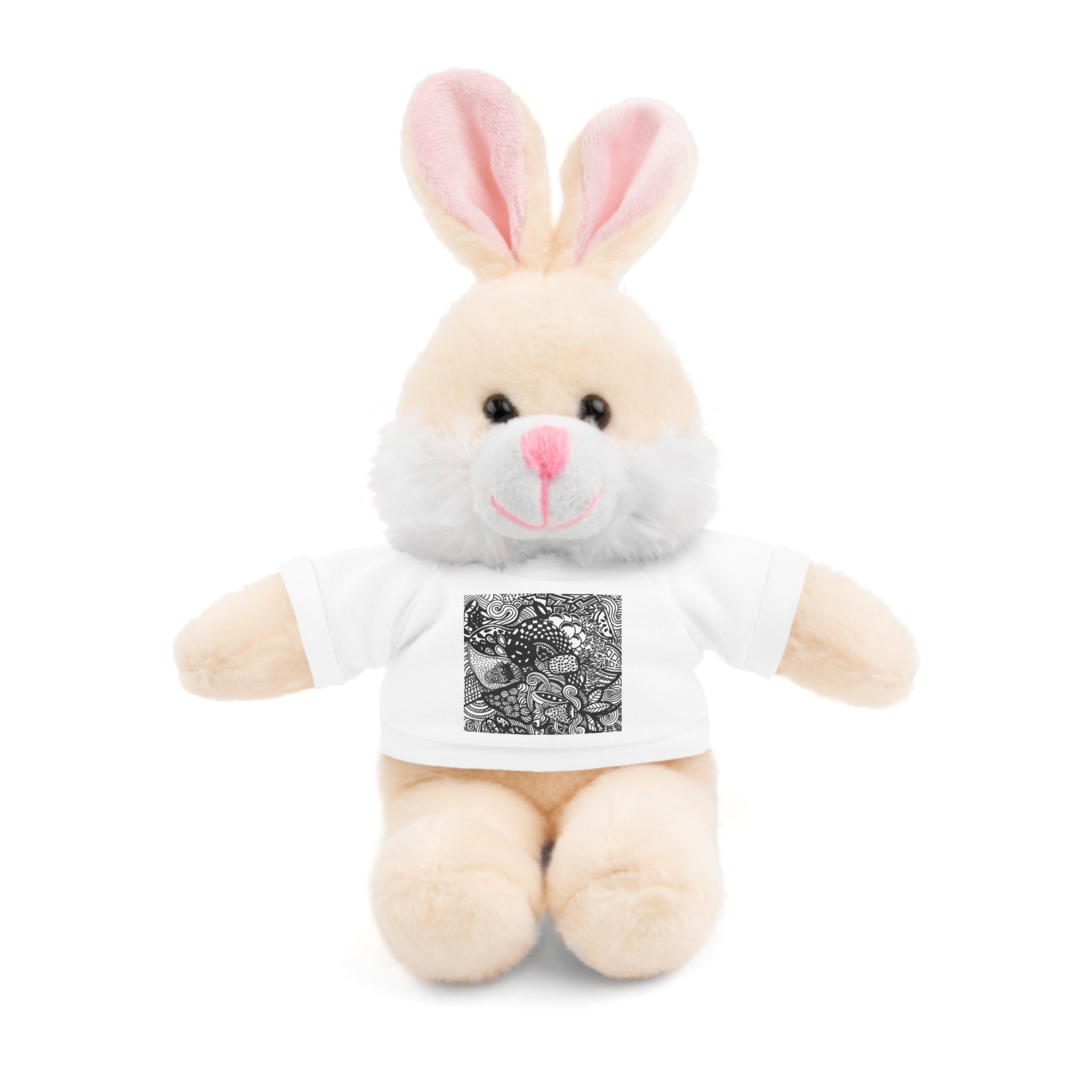 Black and White Zentangle Stuffed Animal Gift with Printed Tee