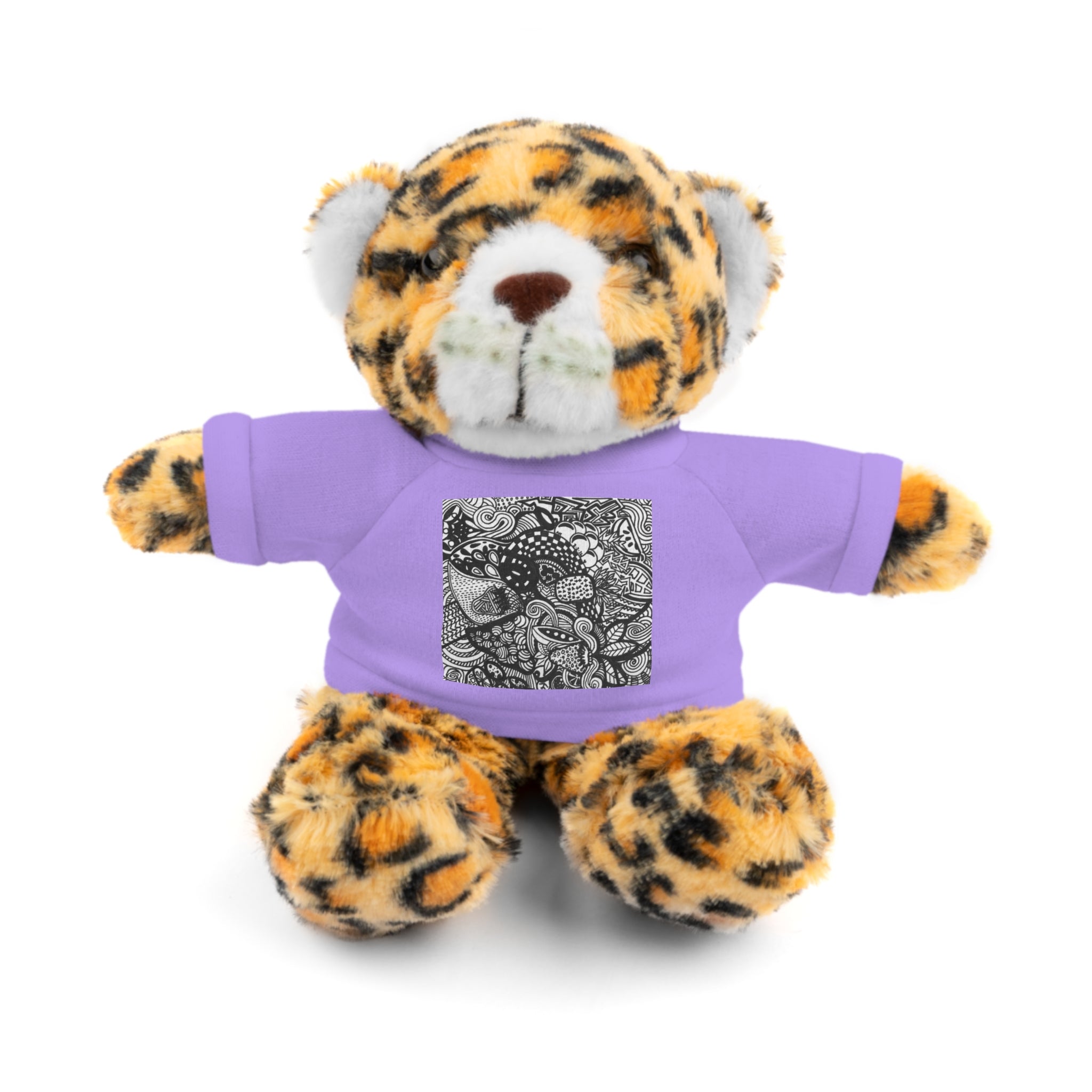 Black and White Zentangle Stuffed Animal Gift with Printed Tee