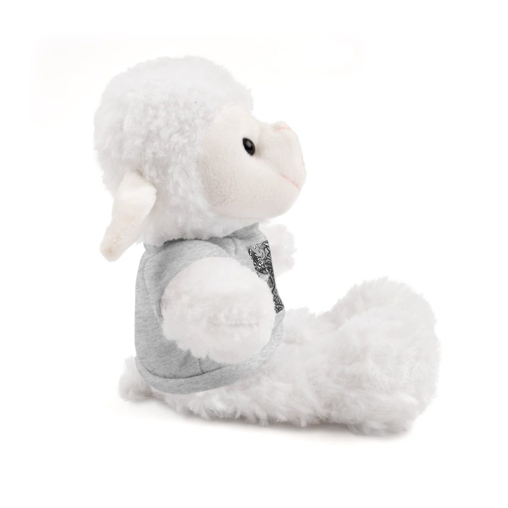 Black and White Zentangle Stuffed Animal Gift with Printed Tee