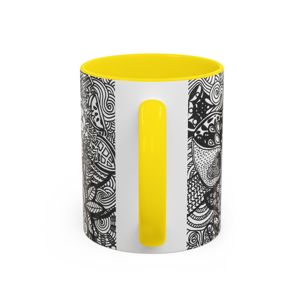Black and White Doodle Pattern Accent Coffee Mug | 11oz 15oz