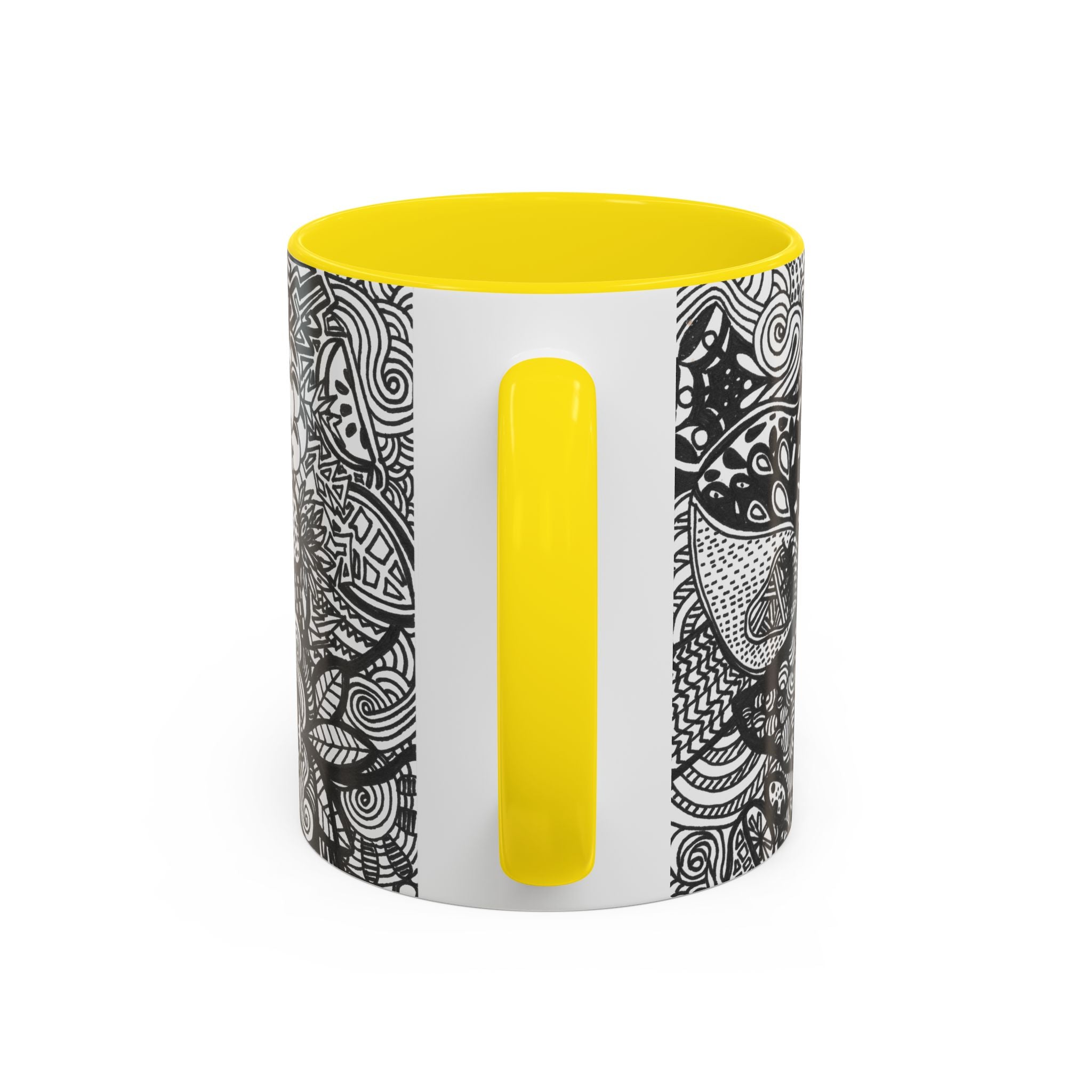 Black and White Doodle Pattern Accent Coffee Mug | 11oz 15oz