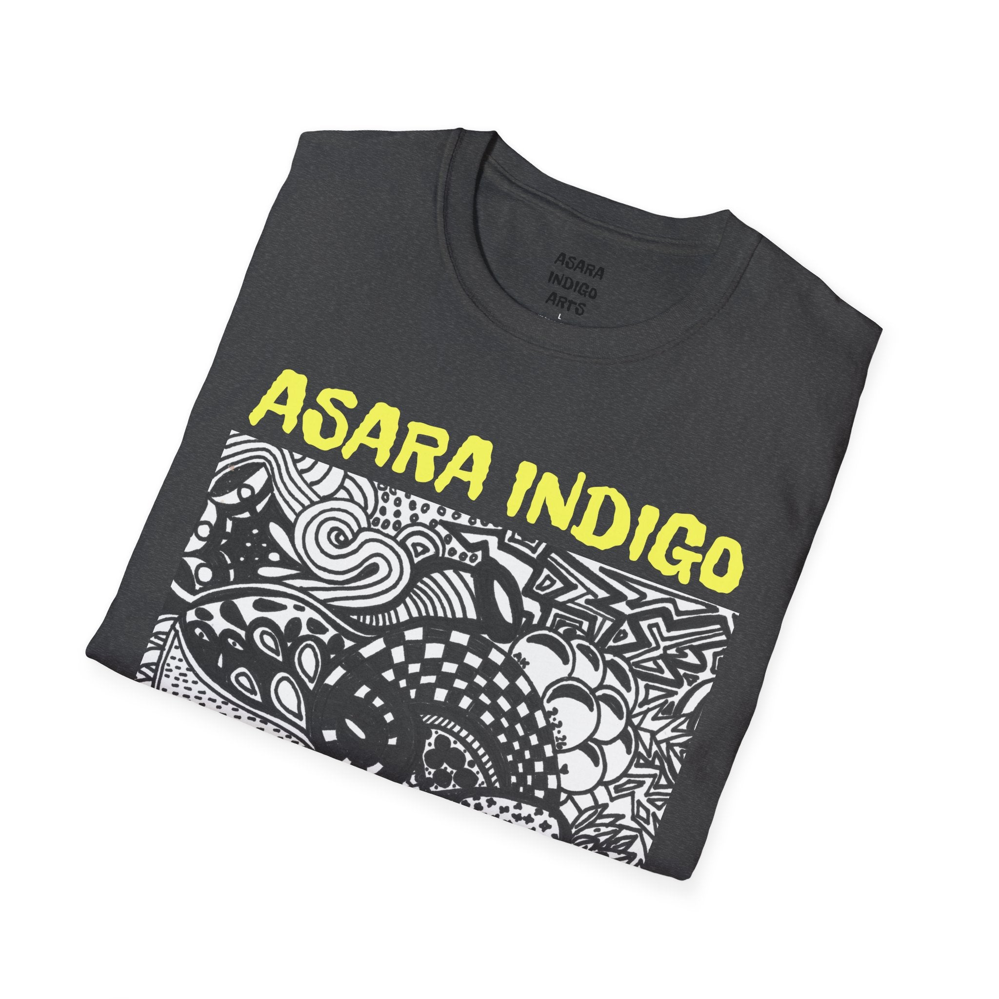 Indigo Doodle Art T-Shirt — 'ASARA INDIGO' Black & White Abstract Graphic Tee