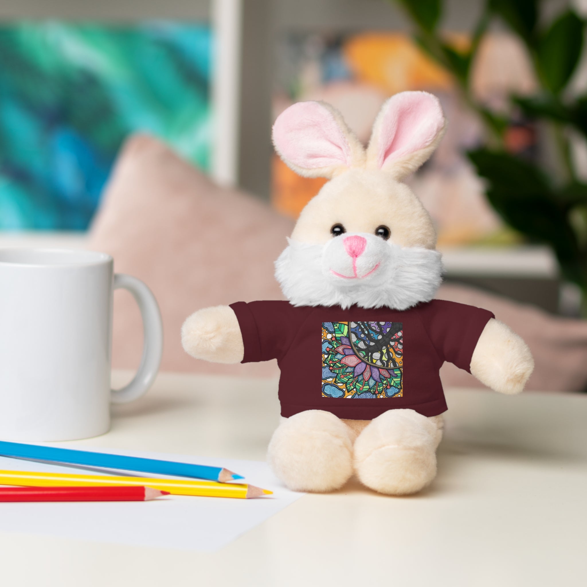 Colorful Tree of Growth stuffed animal with printed tee