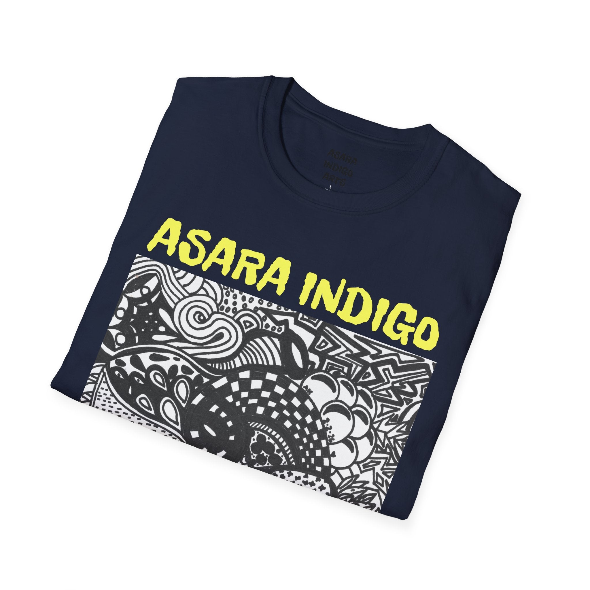 Indigo Doodle Art T-Shirt — 'ASARA INDIGO' Black & White Abstract Graphic Tee