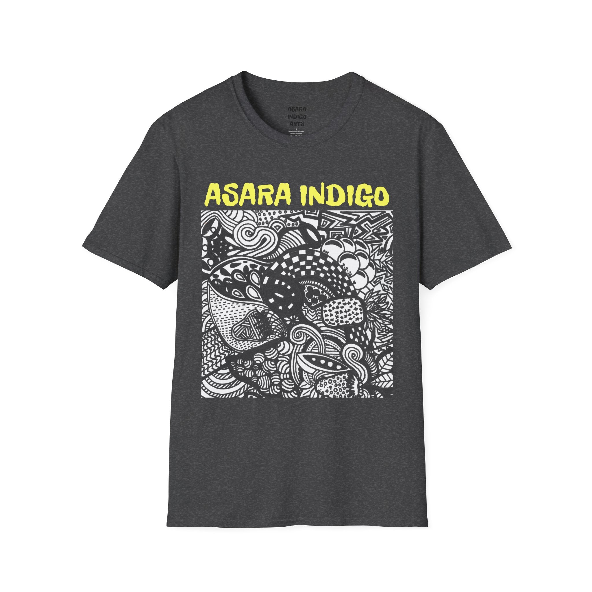 Indigo Doodle Art T-Shirt — 'ASARA INDIGO' Black & White Abstract Graphic Tee