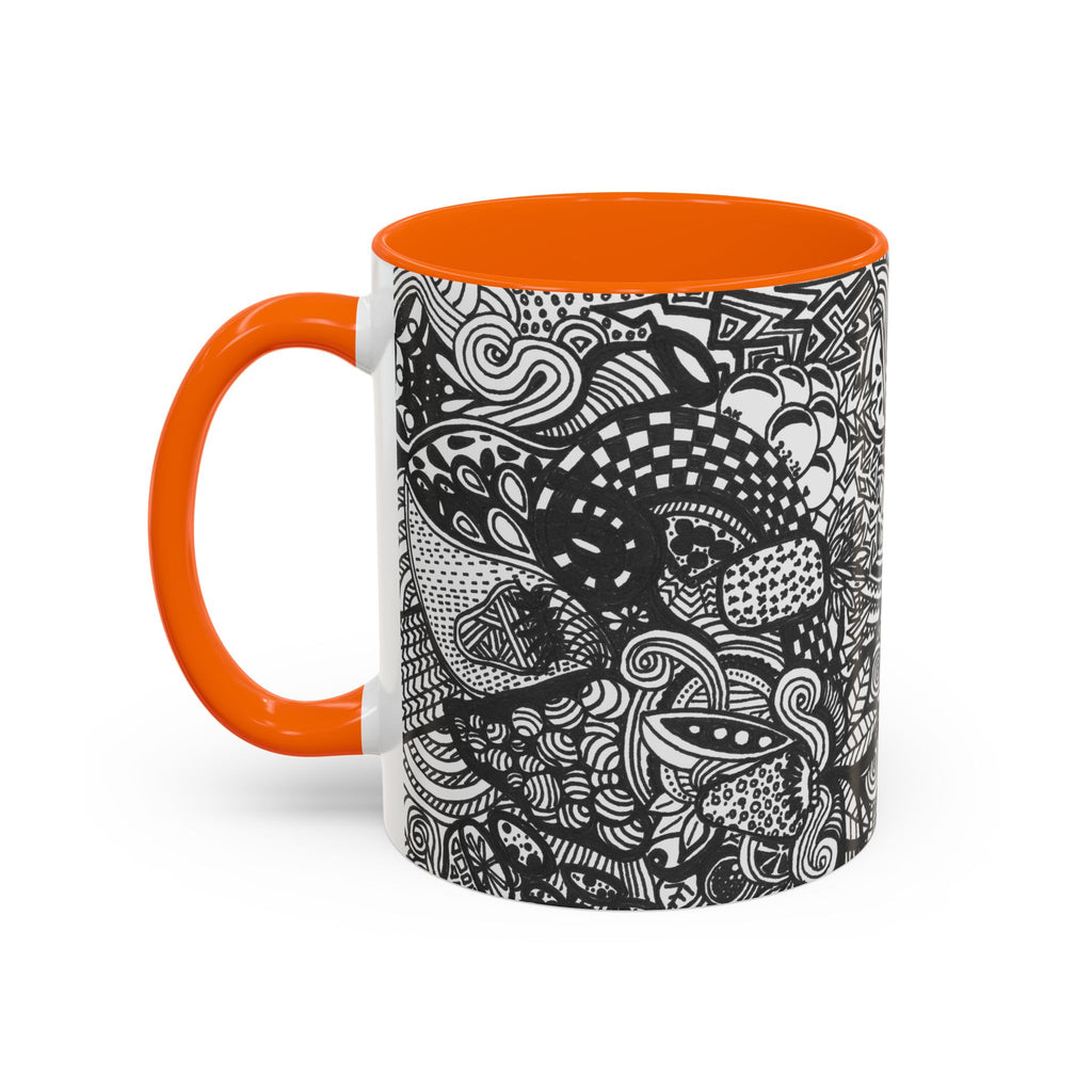 Black and White Doodle Pattern Accent Coffee Mug | 11oz 15oz