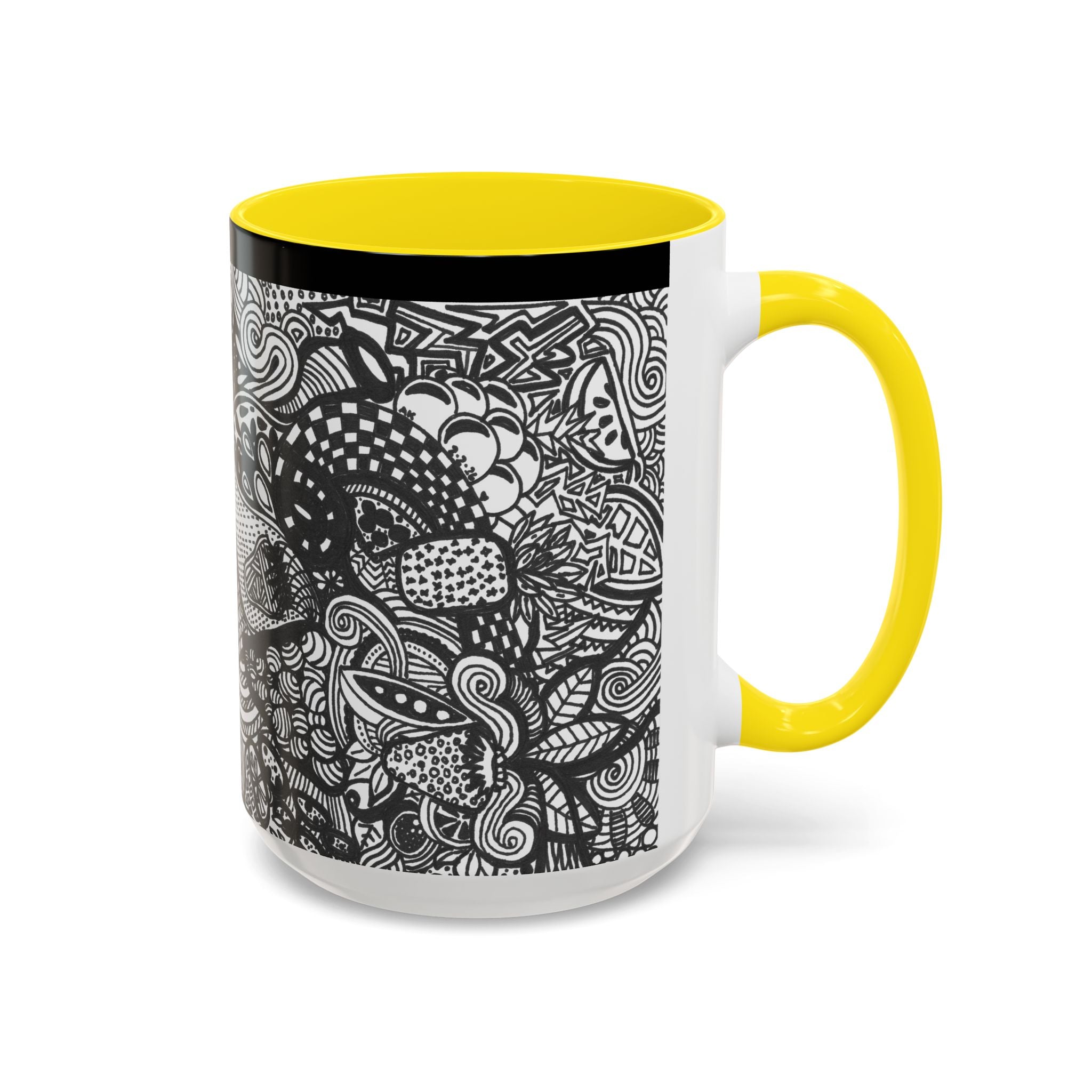 Black and White Doodle Pattern Accent Coffee Mug | 11oz 15oz