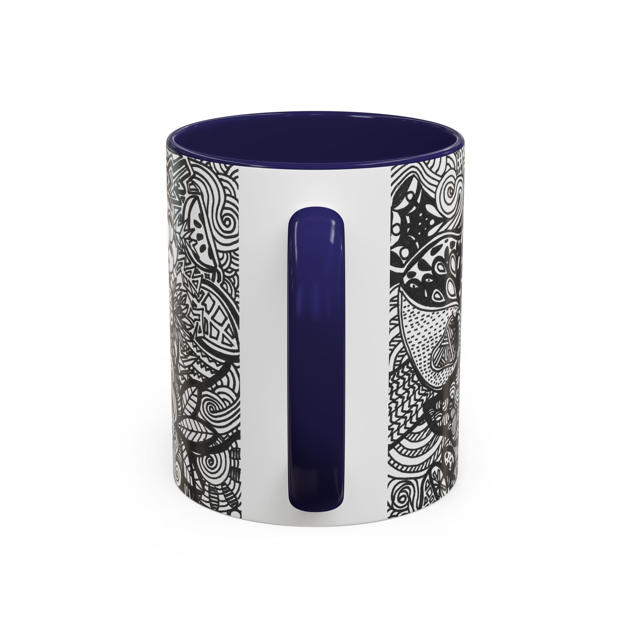 Black and White Doodle Pattern Accent Coffee Mug | 11oz 15oz