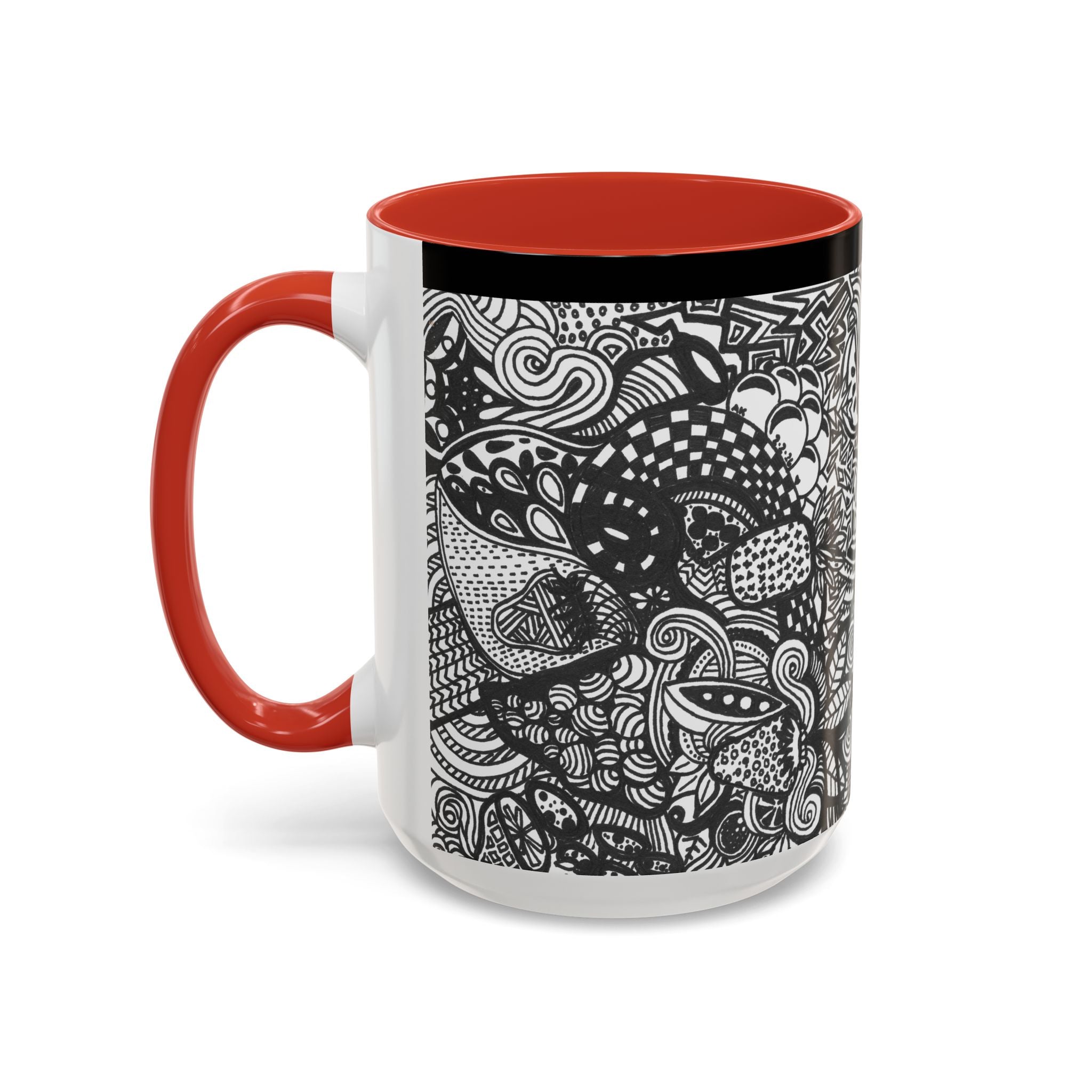 Black and White Doodle Pattern Accent Coffee Mug | 11oz 15oz
