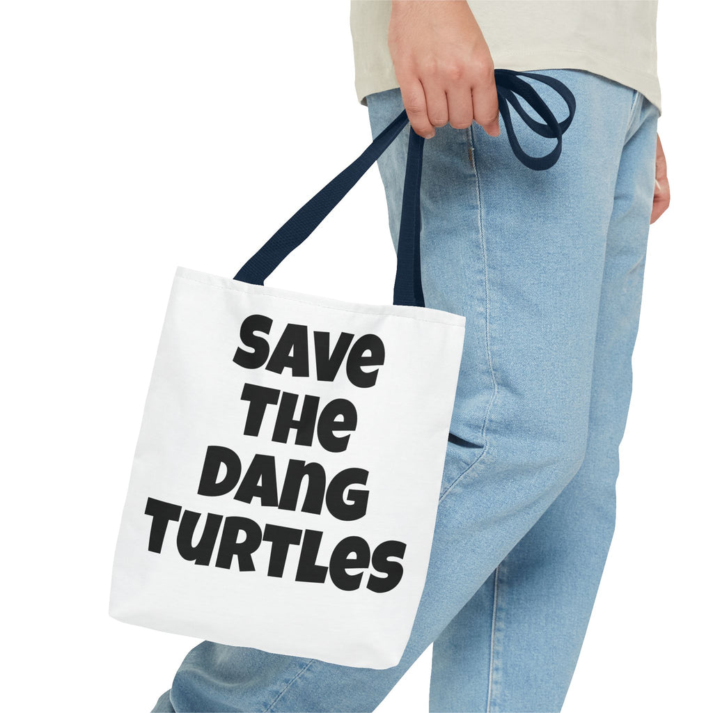 Save The Turtles Tote Bag - Reversible Sea Turtle Print Beach Grocery Tote
