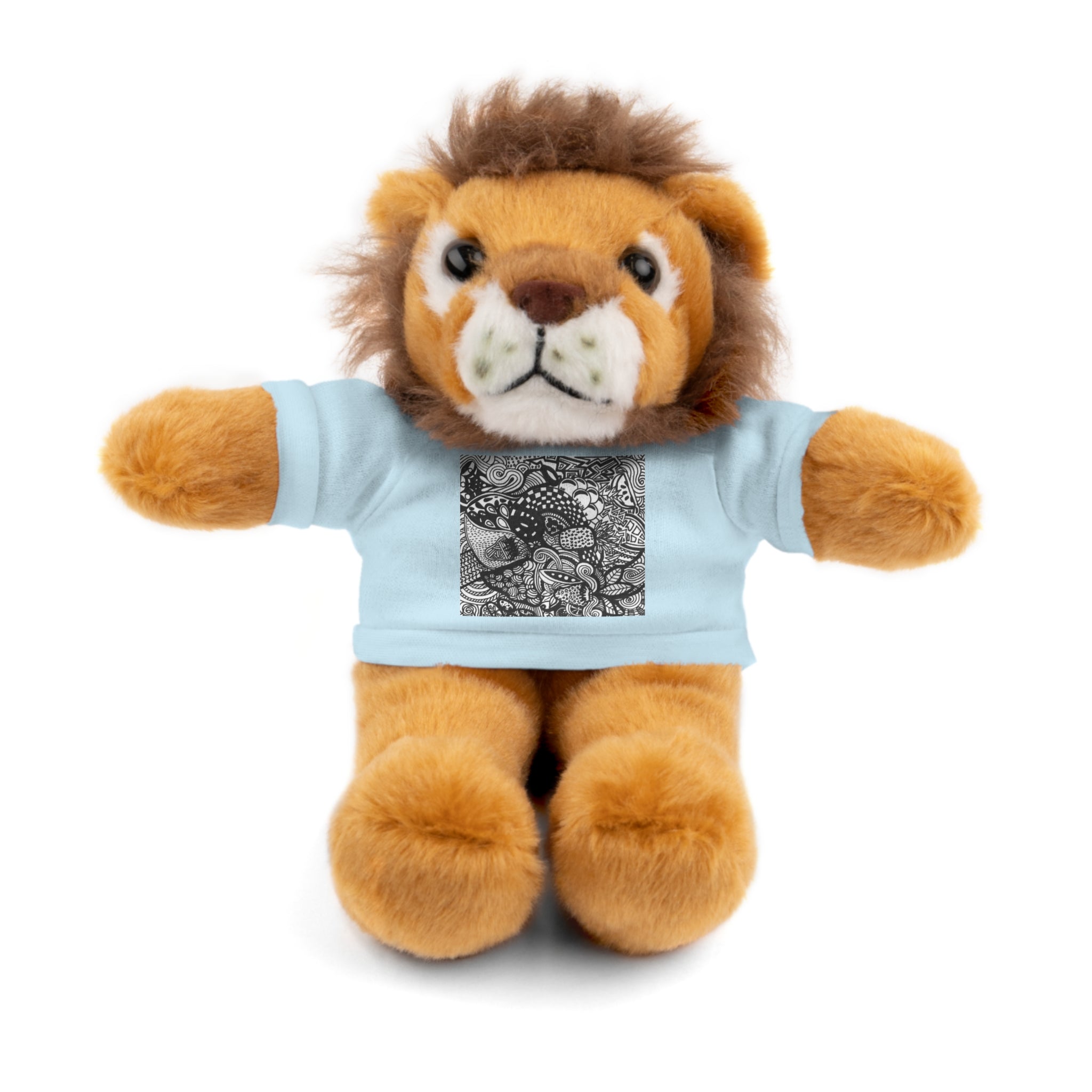 Black and White Zentangle Stuffed Animal Gift with Printed Tee