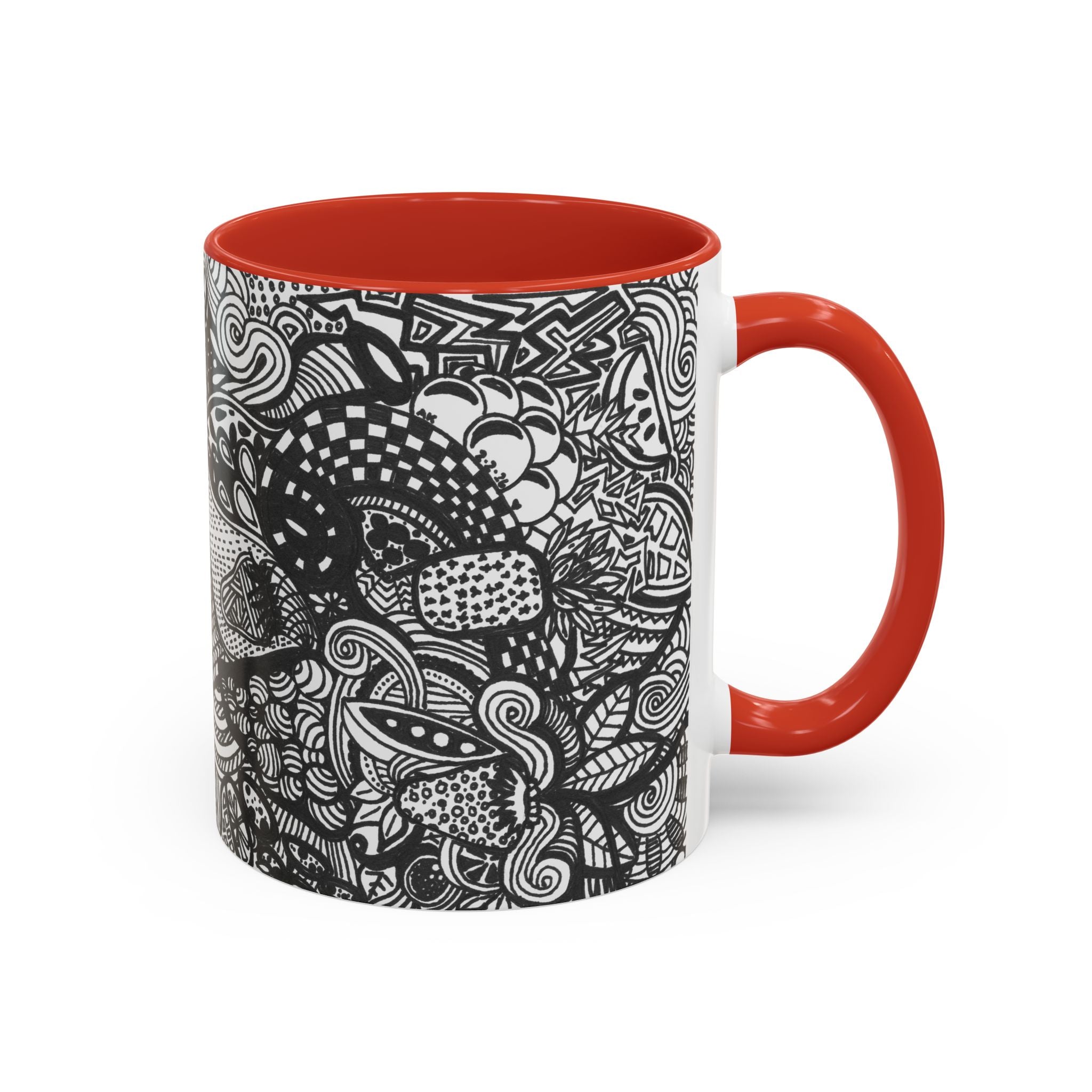 Black and White Doodle Pattern Accent Coffee Mug | 11oz 15oz