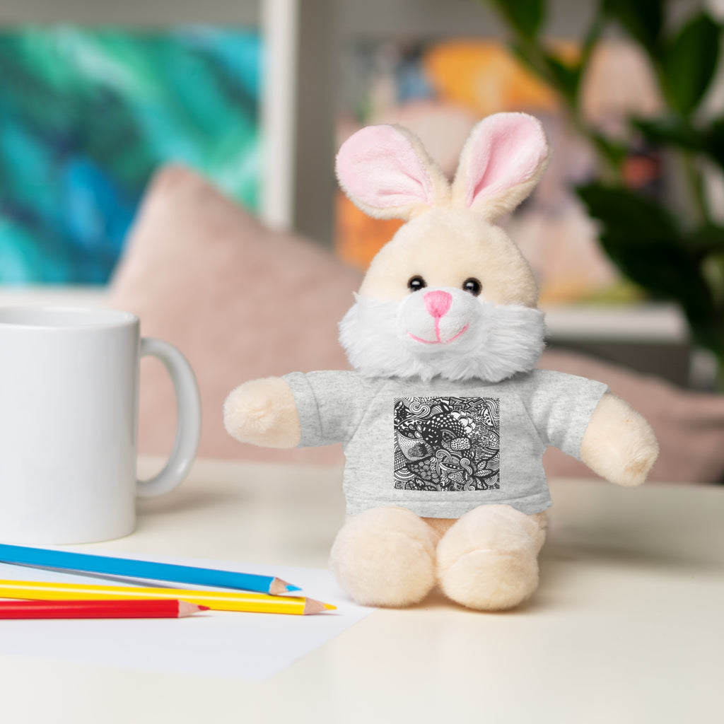Black and White Zentangle Stuffed Animal Gift with Printed Tee