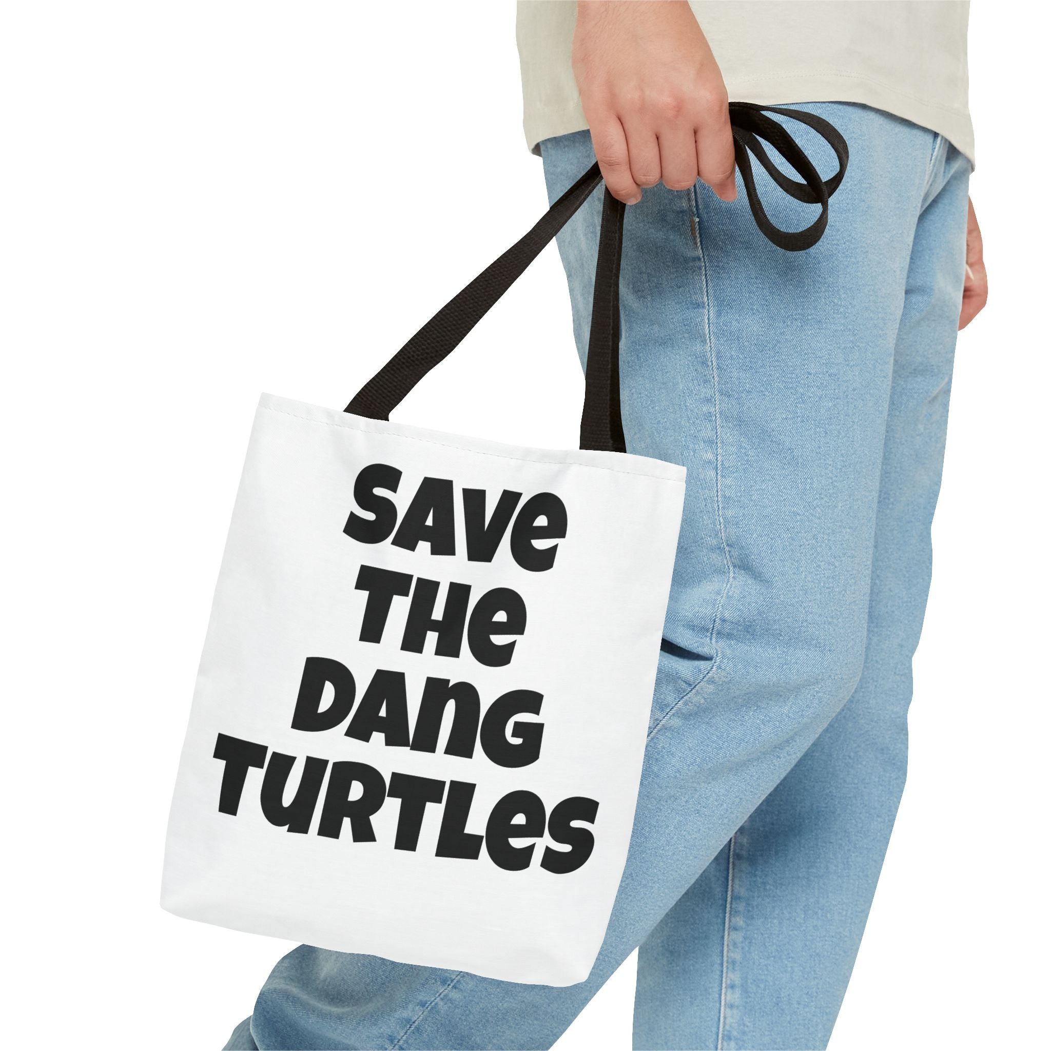 Save The Turtles Tote Bag - Reversible Sea Turtle Print Beach Grocery Tote