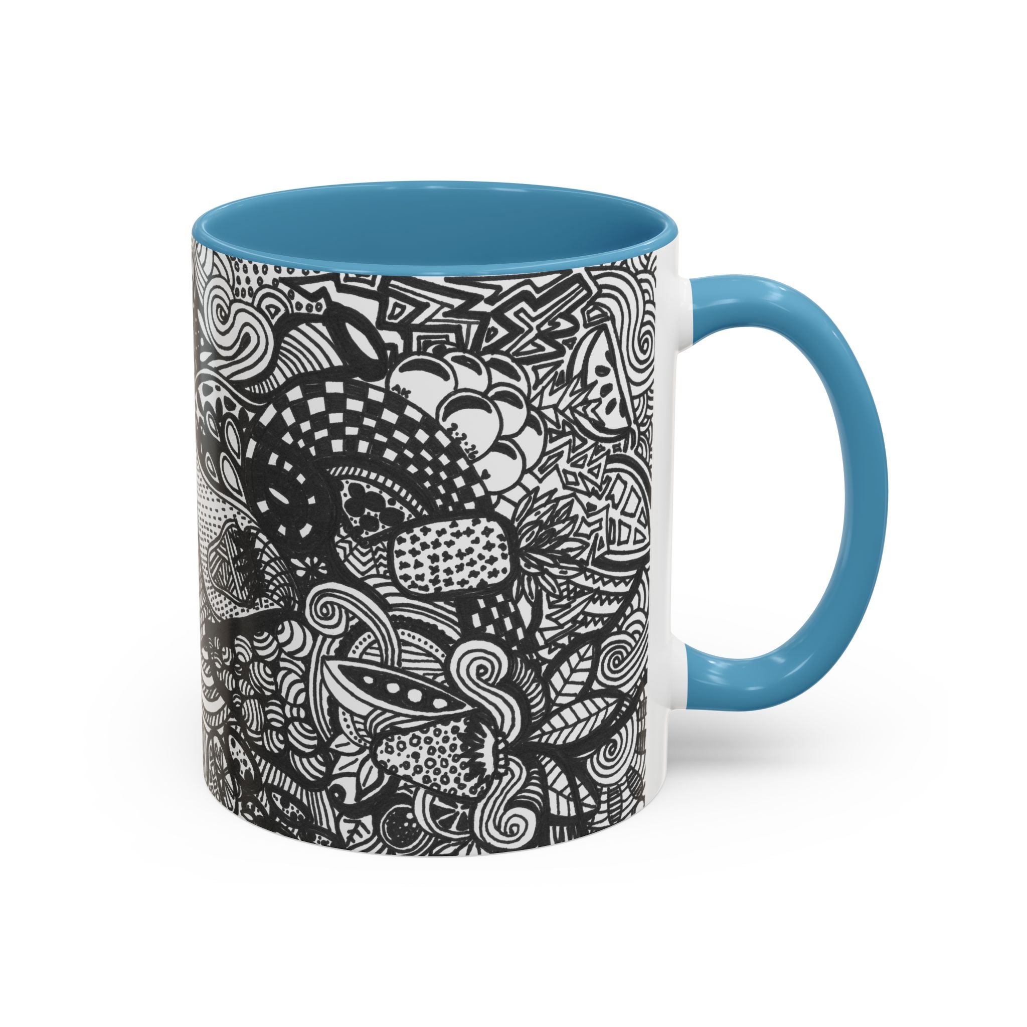Black and White Doodle Pattern Accent Coffee Mug | 11oz 15oz
