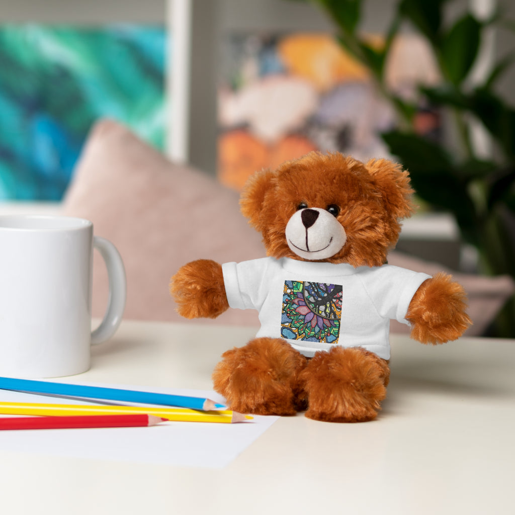 Colorful Tree of Growth stuffed animal with printed tee
