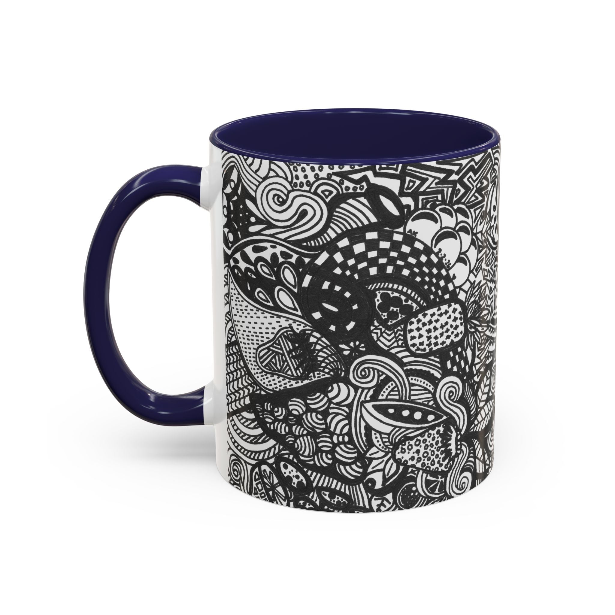 Black and White Doodle Pattern Accent Coffee Mug | 11oz 15oz