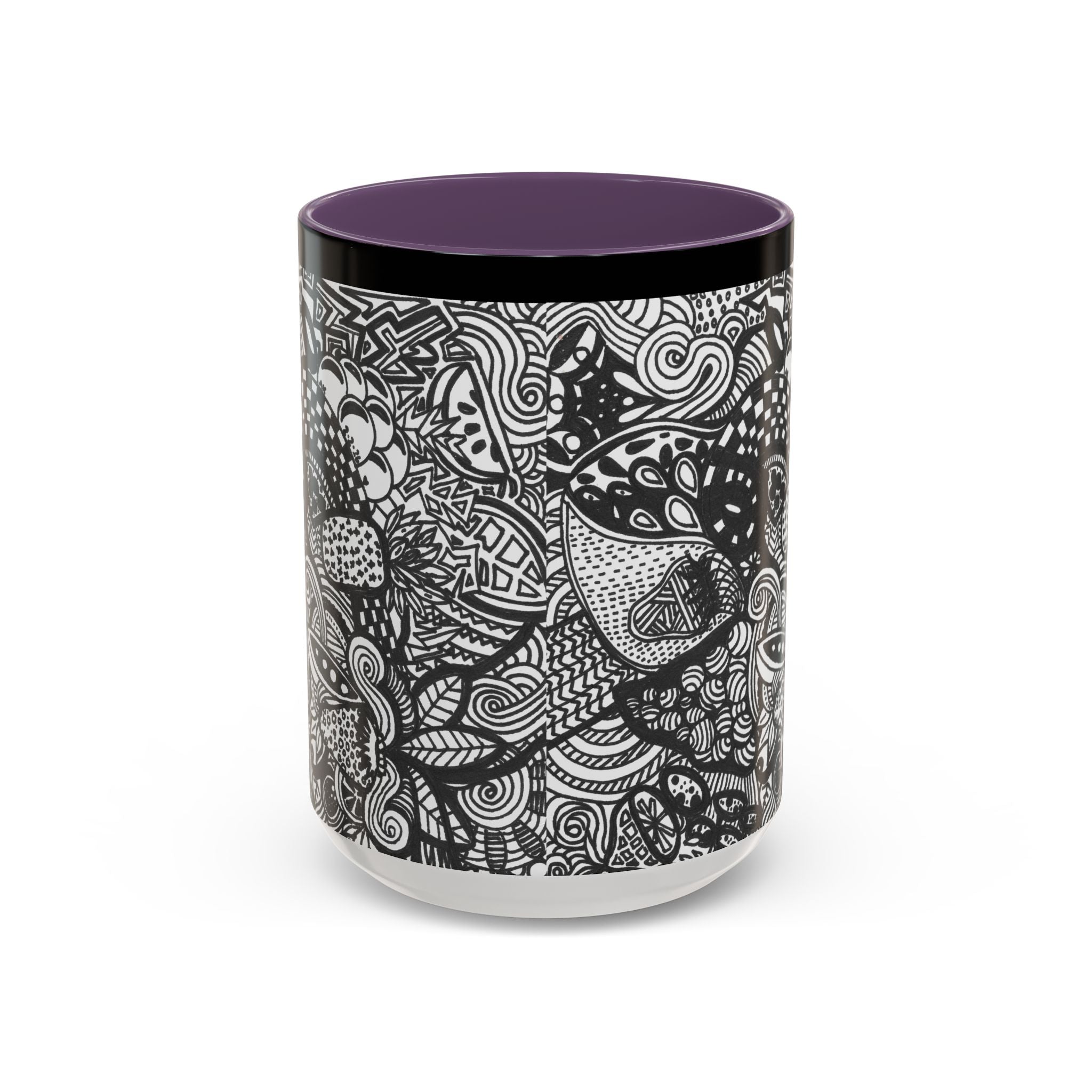 Black and White Doodle Pattern Accent Coffee Mug | 11oz 15oz