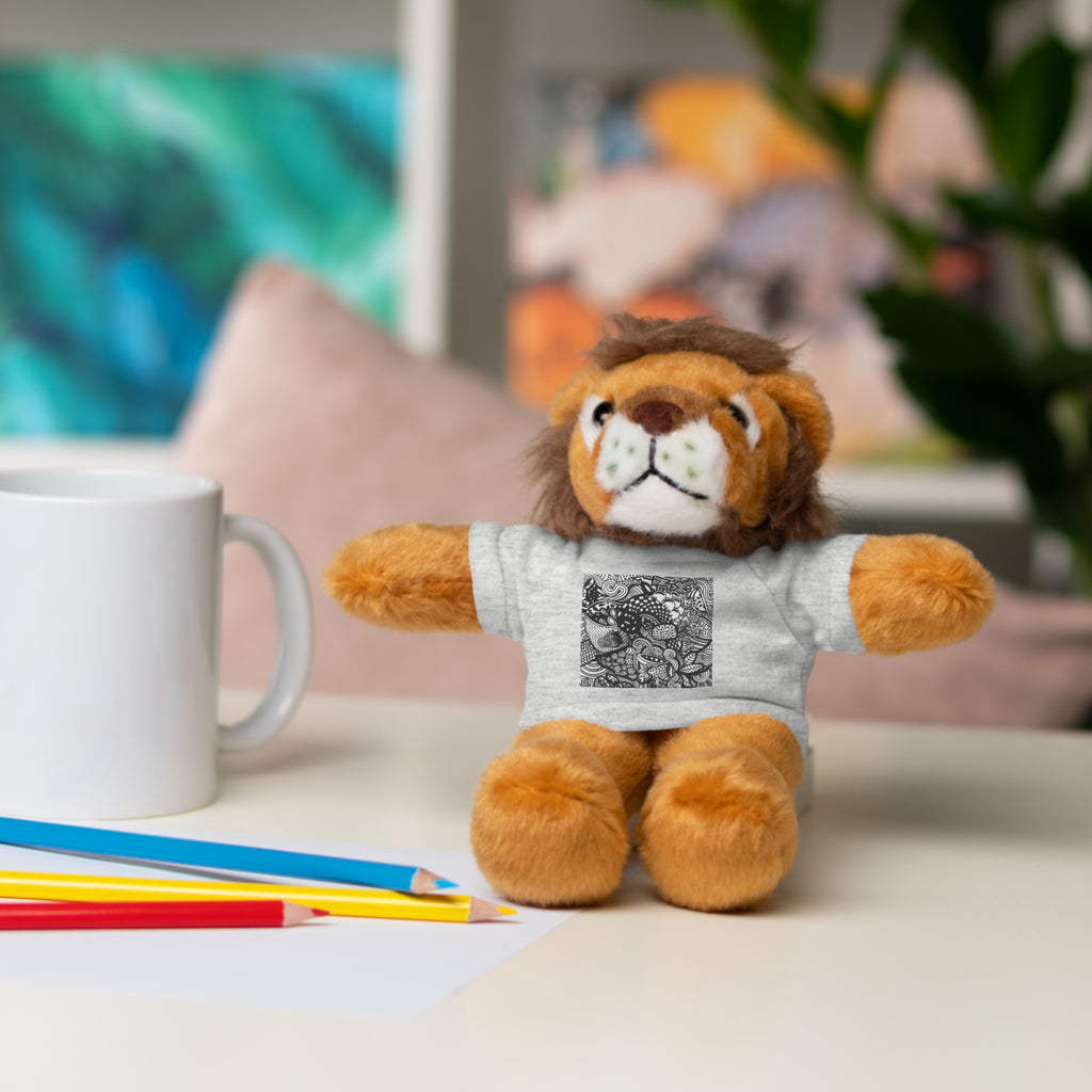 Black and White Zentangle Stuffed Animal Gift with Printed Tee