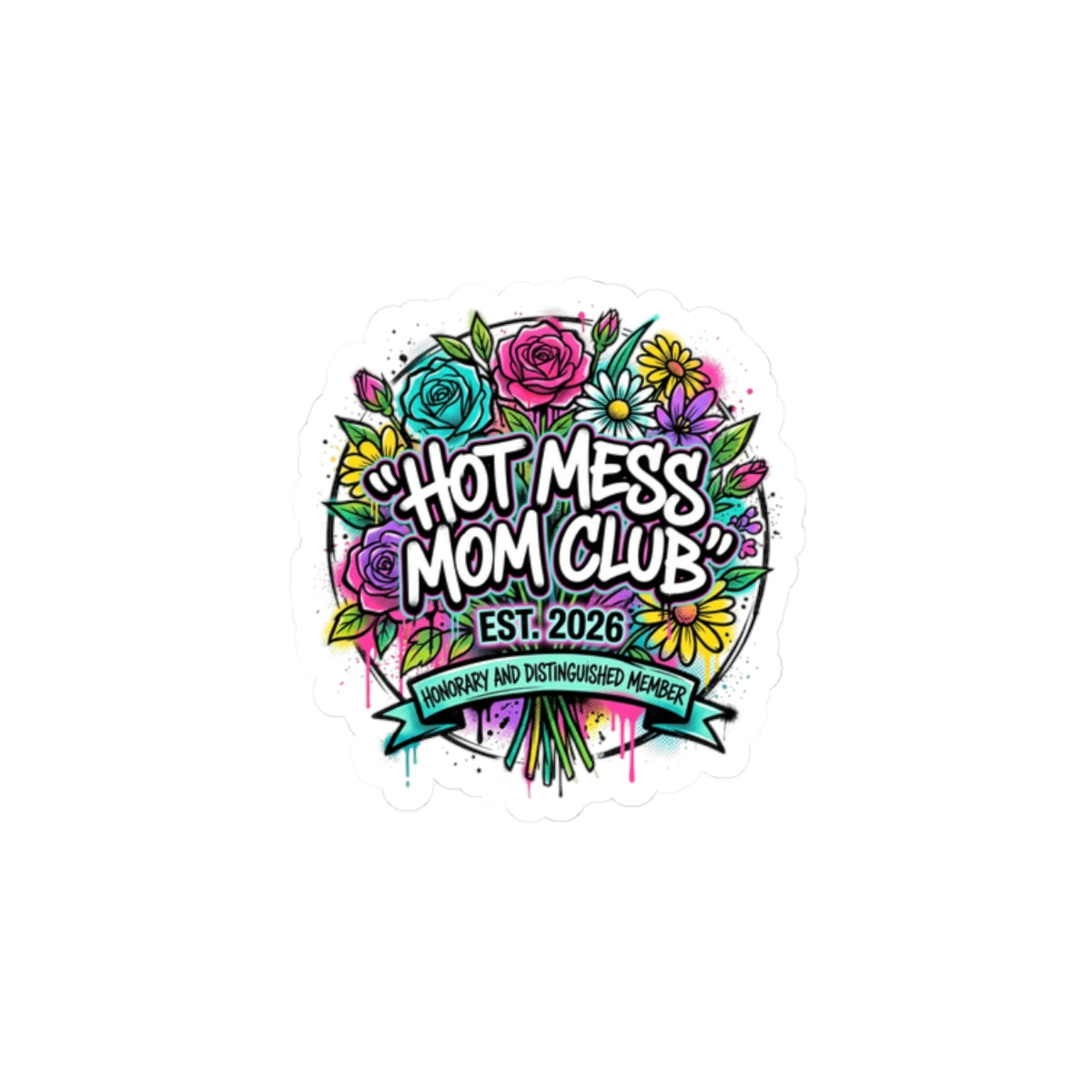 Hot Mess Mom Club Sticker | Mother's Day Minimal Typographic Mom Identity
