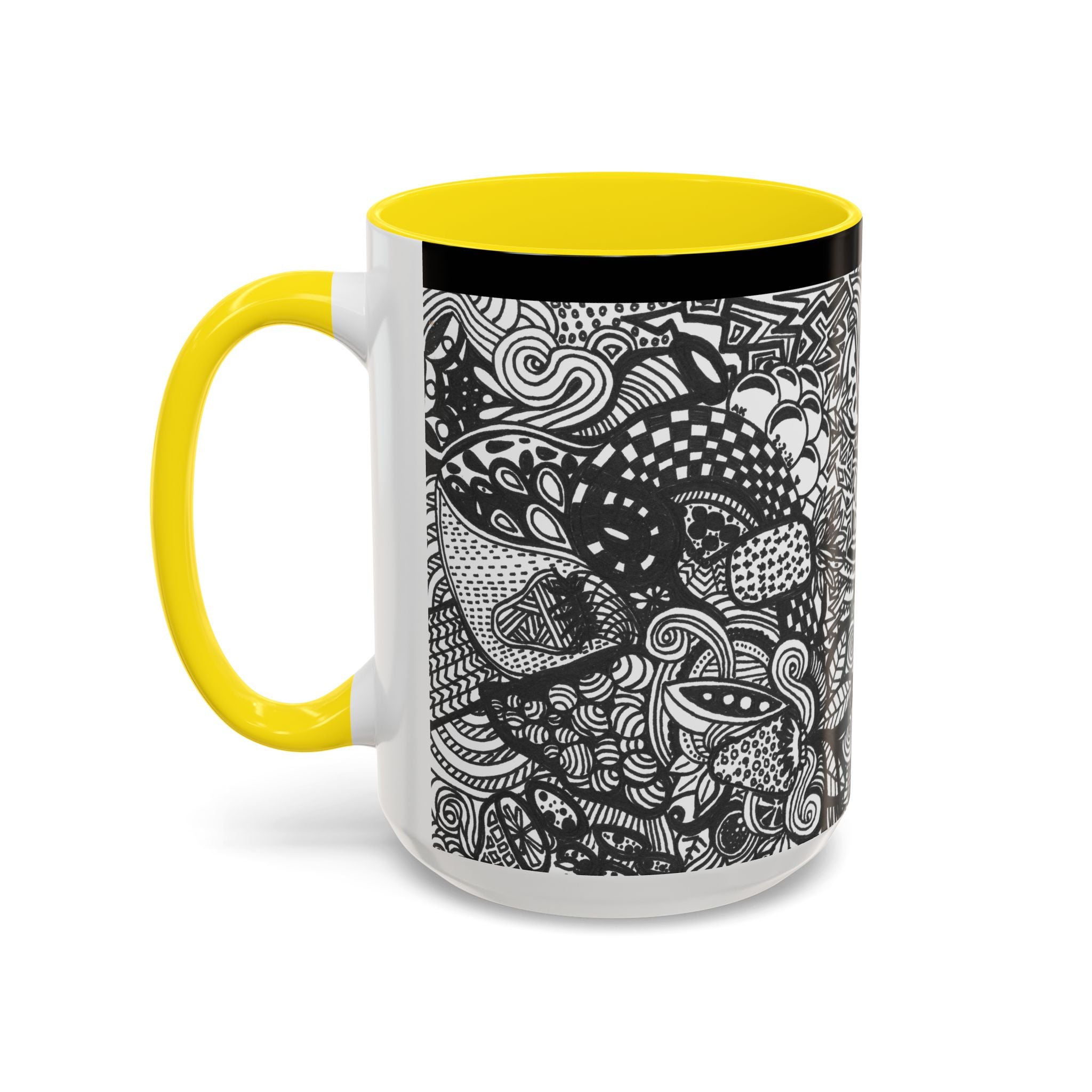 Black and White Doodle Pattern Accent Coffee Mug | 11oz 15oz