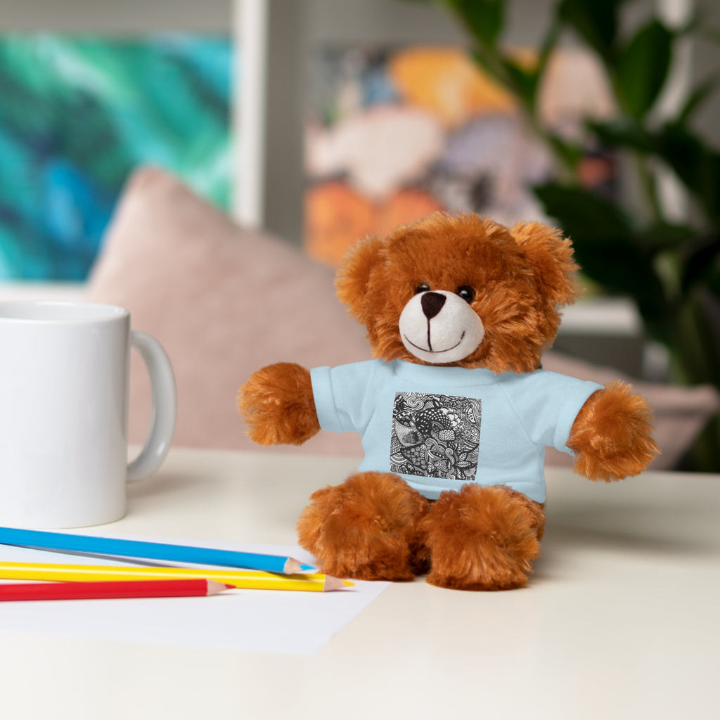 Black and White Zentangle Stuffed Animal Gift with Printed Tee