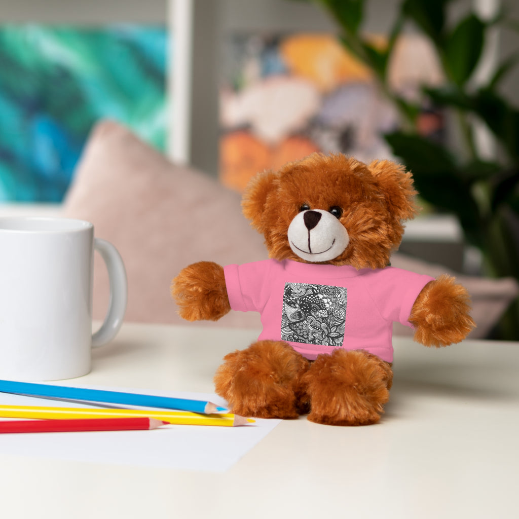 Black and White Zentangle Stuffed Animal Gift with Printed Tee