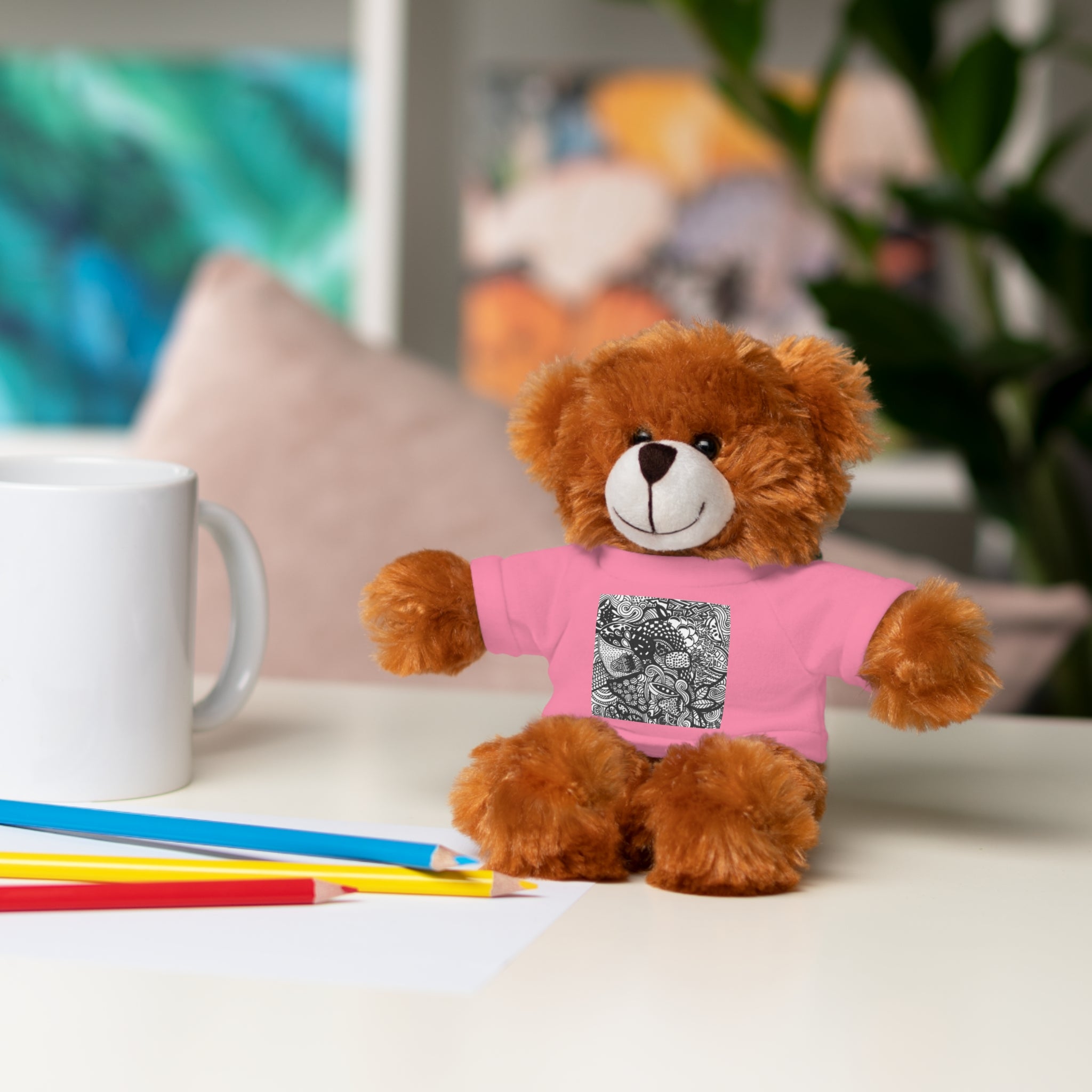 Black and White Zentangle Stuffed Animal Gift with Printed Tee