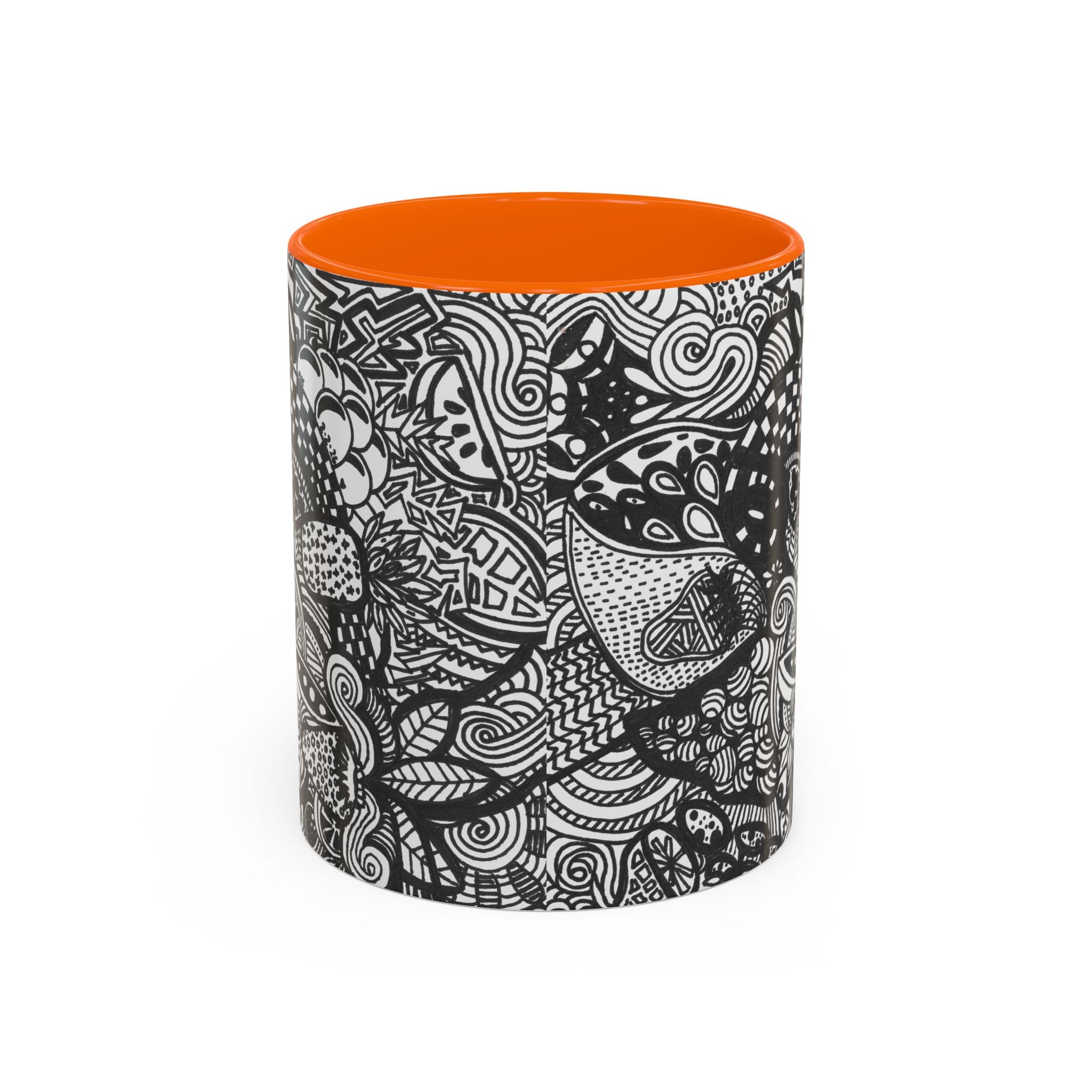Black and White Doodle Pattern Accent Coffee Mug | 11oz 15oz