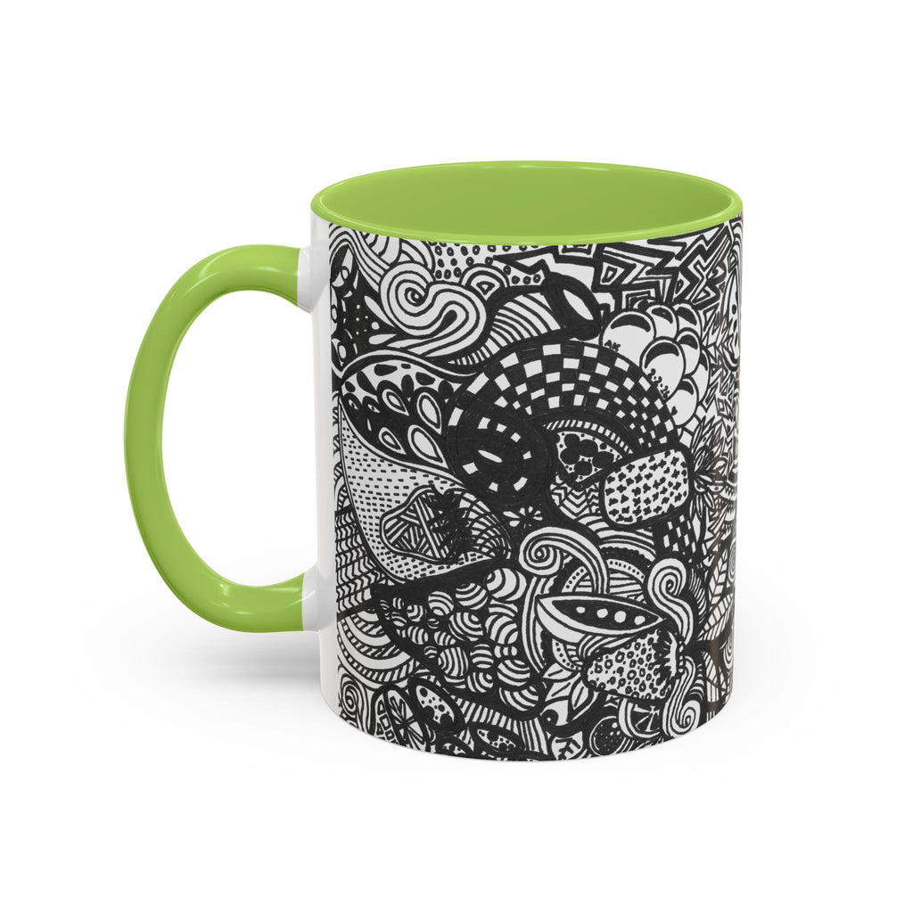 Black and White Doodle Pattern Accent Coffee Mug | 11oz 15oz