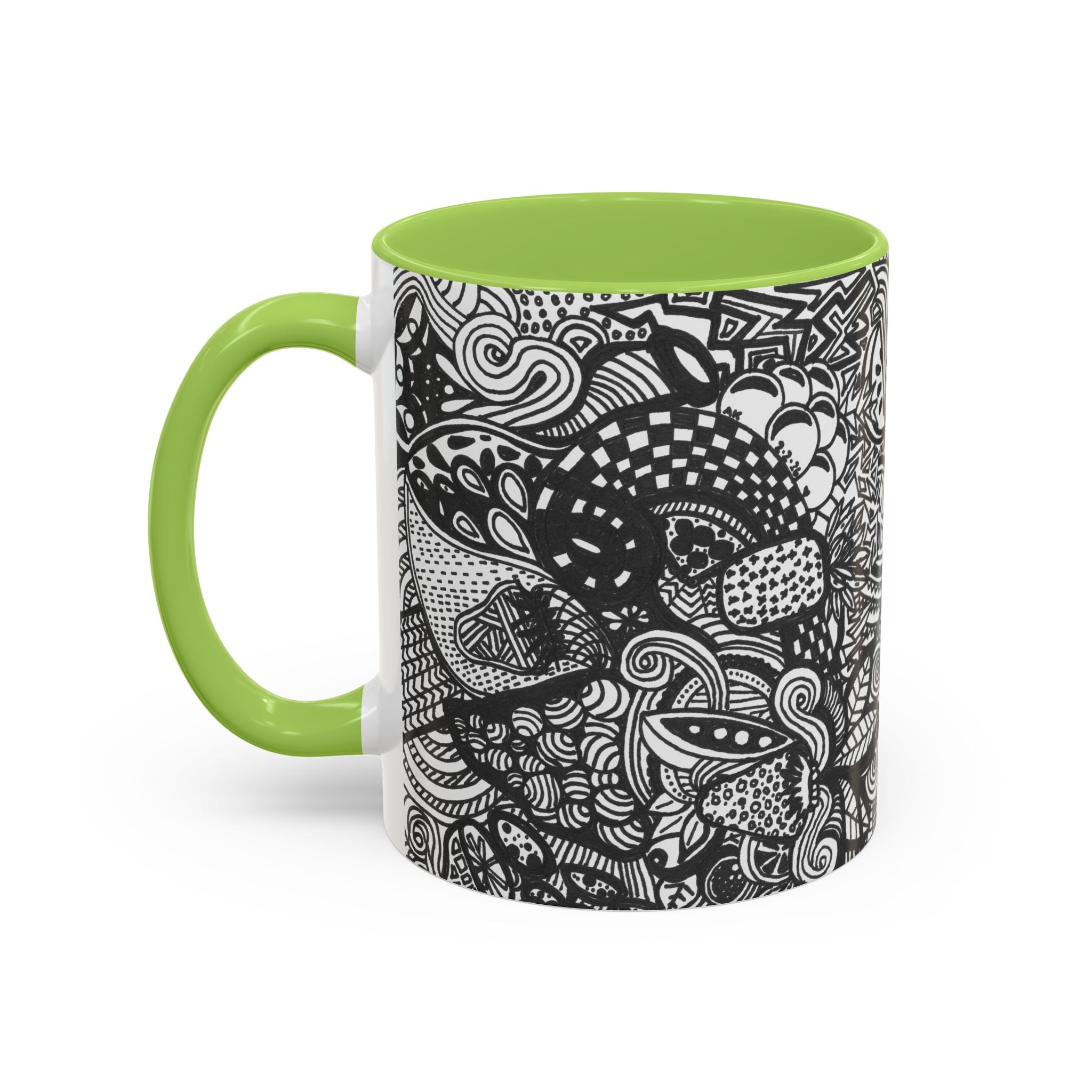 Black and White Doodle Pattern Accent Coffee Mug | 11oz 15oz