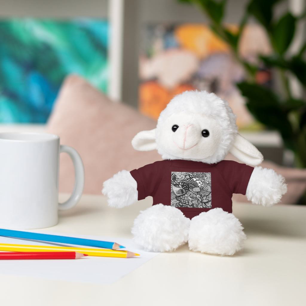 Black and White Zentangle Stuffed Animal Gift with Printed Tee