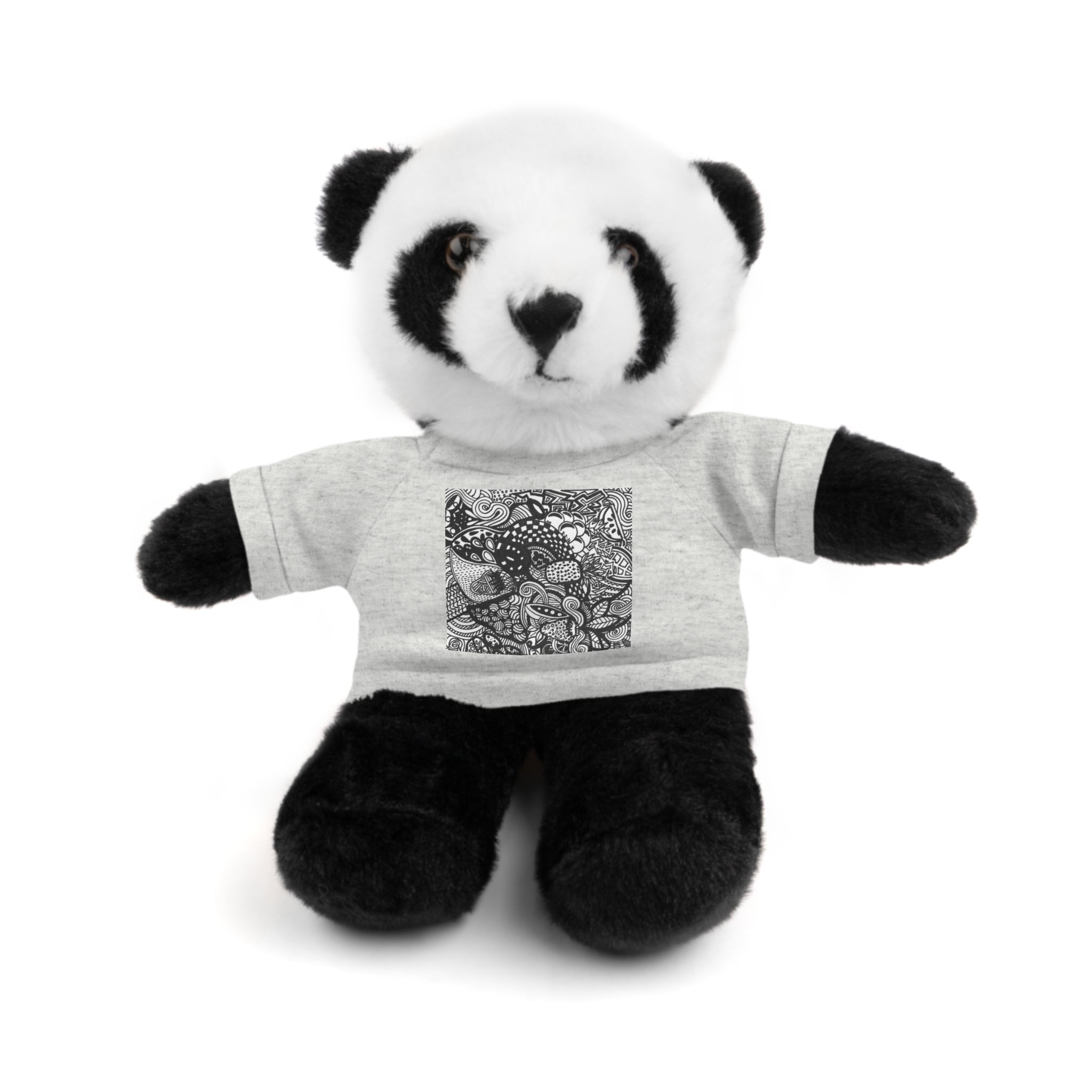 Black and White Zentangle Stuffed Animal Gift with Printed Tee